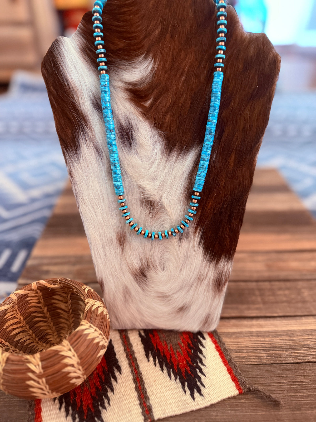 Handcrafted Copper and Turquoise Beaded 20” Necklace
