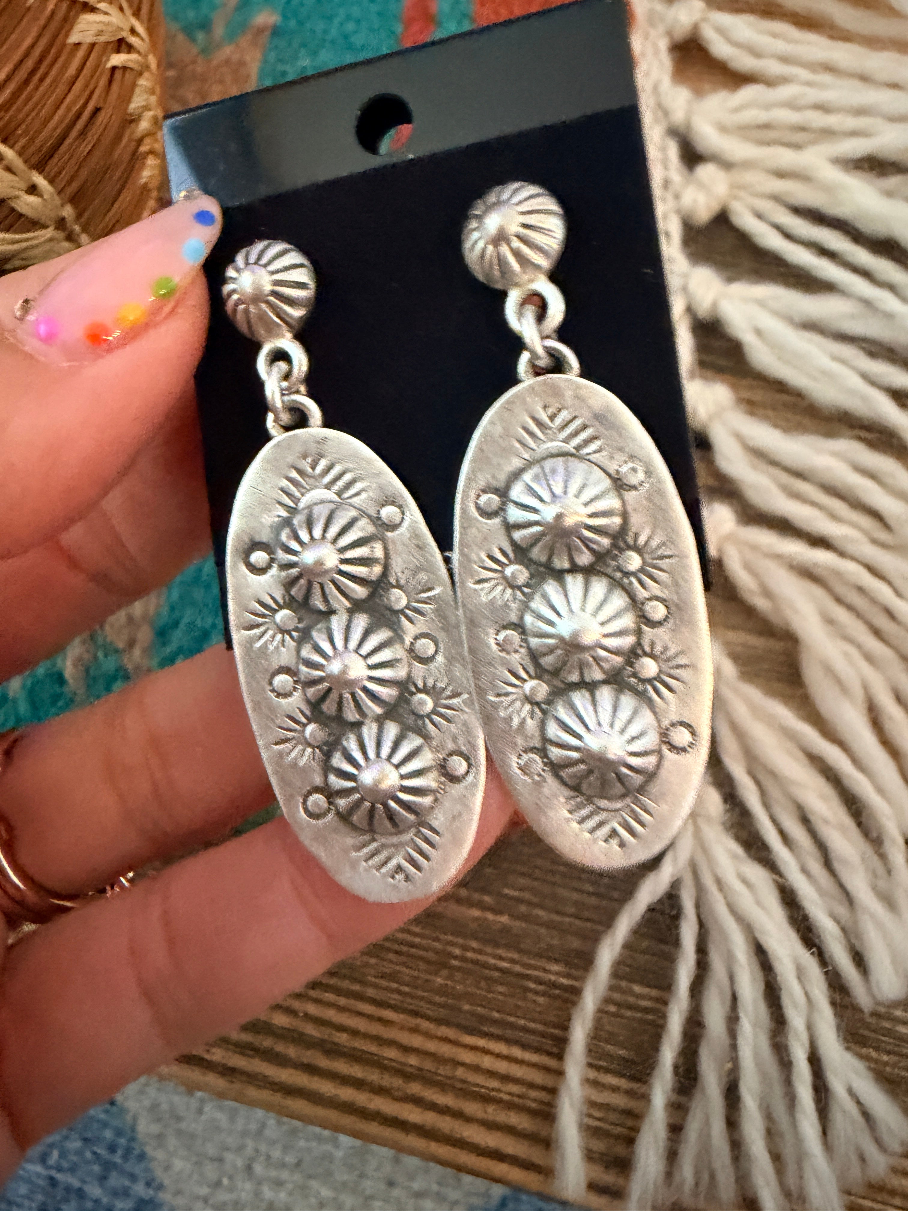 Handmade Sterling Silver Concho Dangle Earrings