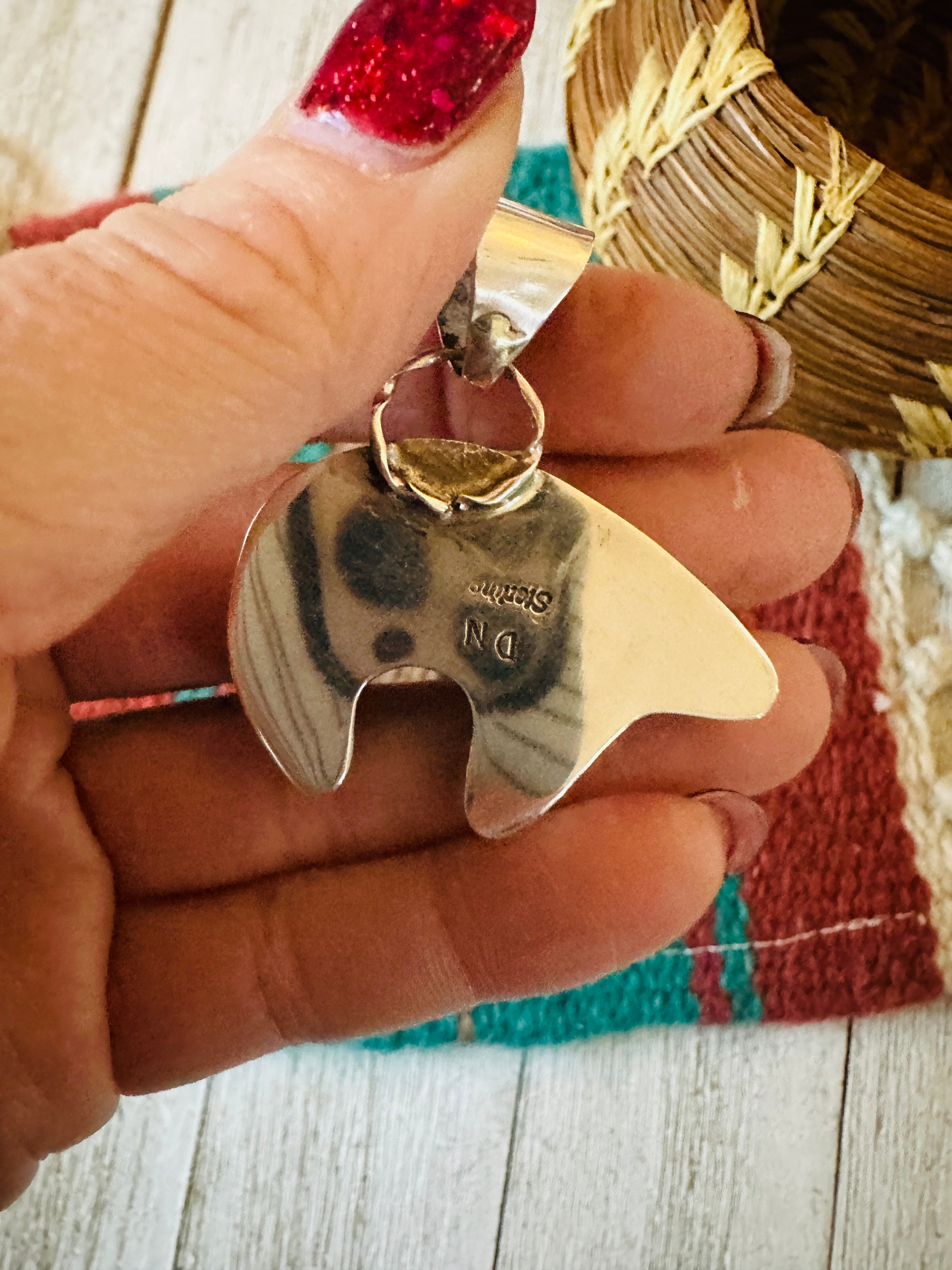 Navajo Turquoise & Sterling Silver Inlay Fetish Bear Pendant