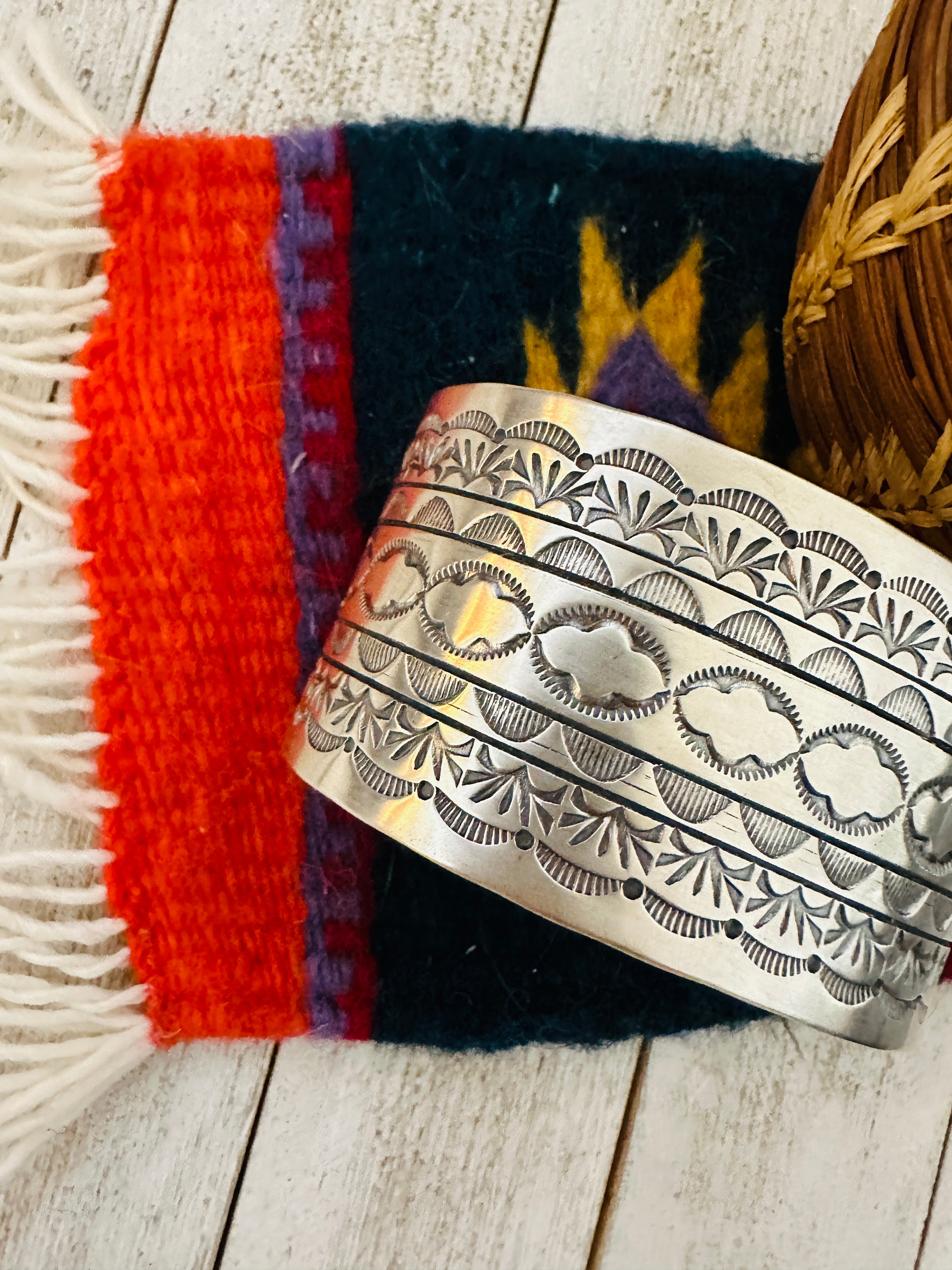 Navajo Hand Stamped Sterling Silver Cuff Bracelet