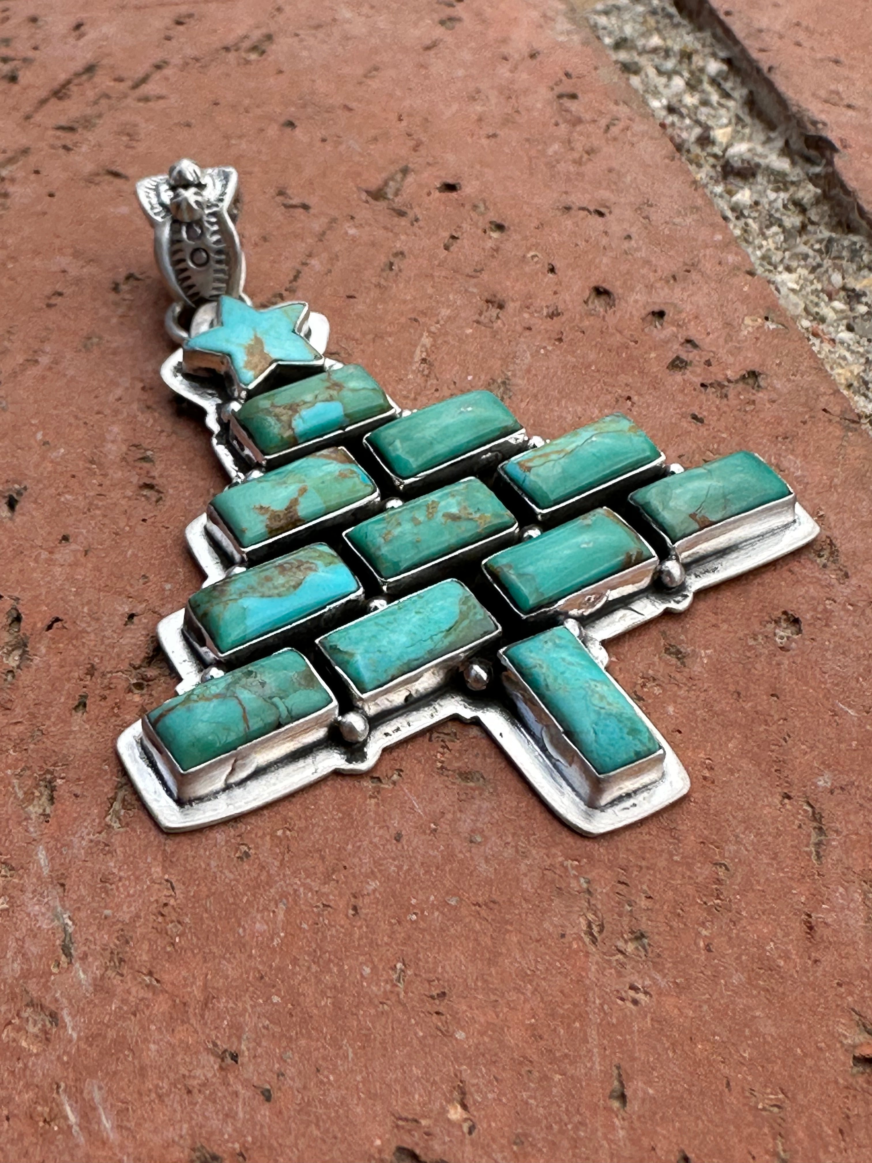 Handmade Sterling Silver  & Turquoise Christmas Tree Pendant