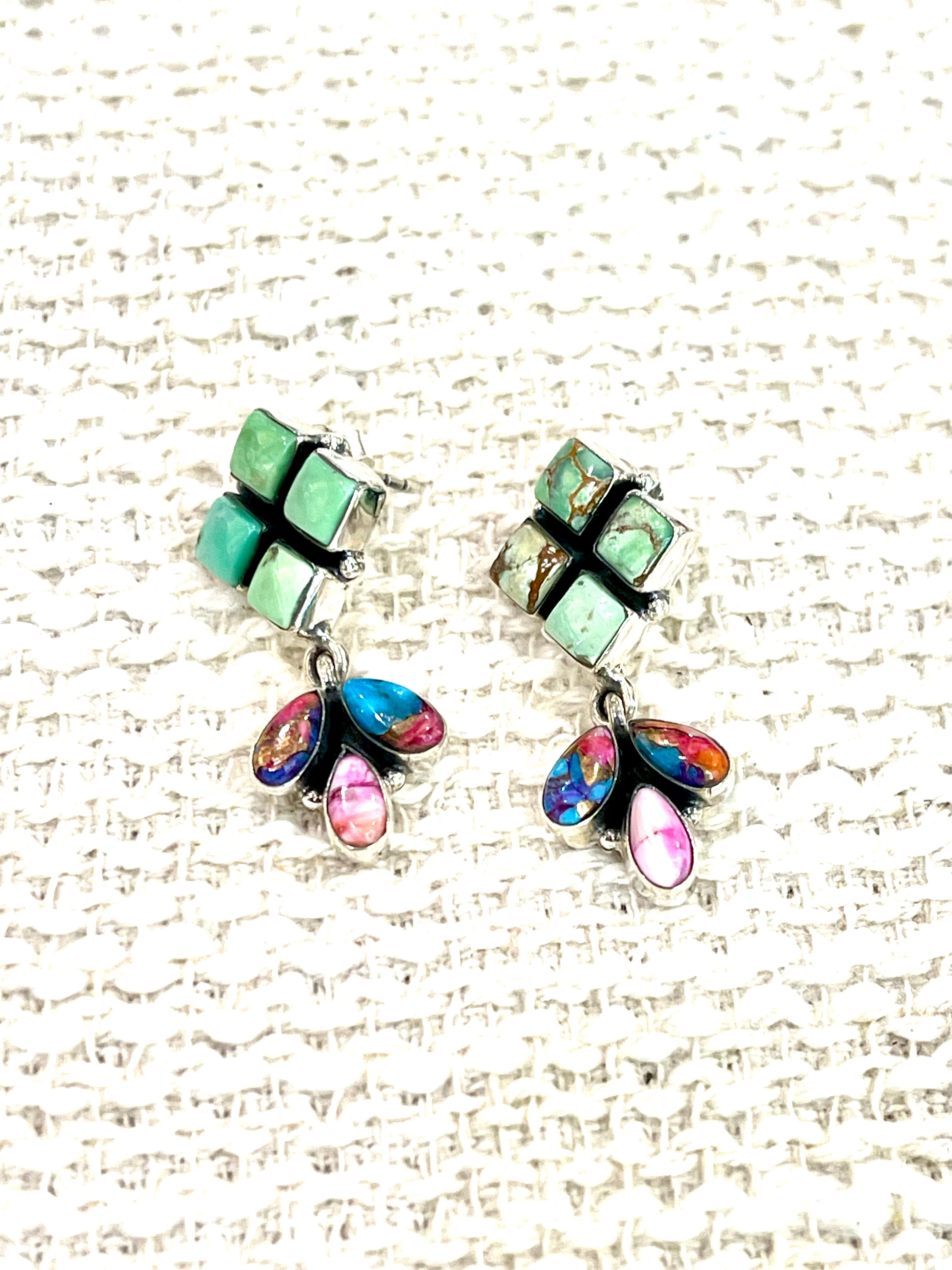 Handmade Pink Dream Mojave , Sterling Silver & Palomino Post Dangles