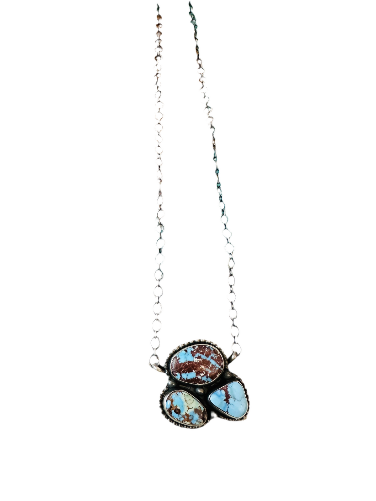 Handcrafted Sterling Silver & Golden Hills Turquoise 3 Stone Necklace