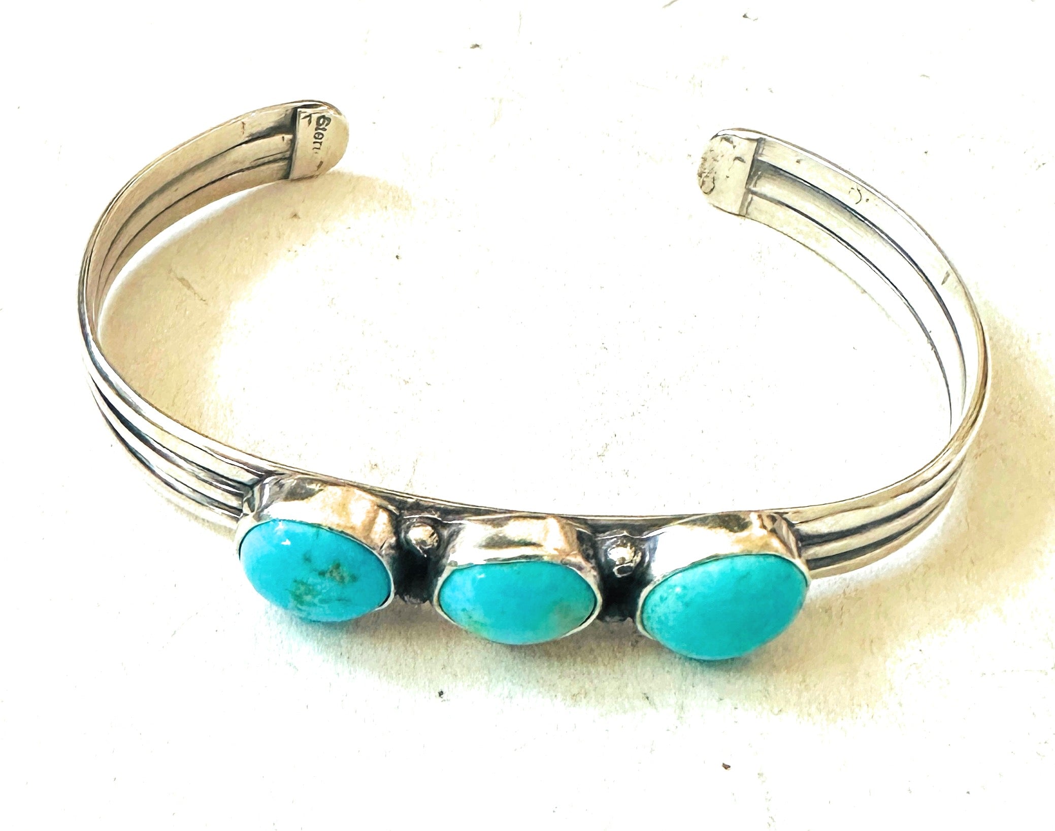 Navajo Turquoise & Sterling Silver 3-Stone Cuff Bracelet