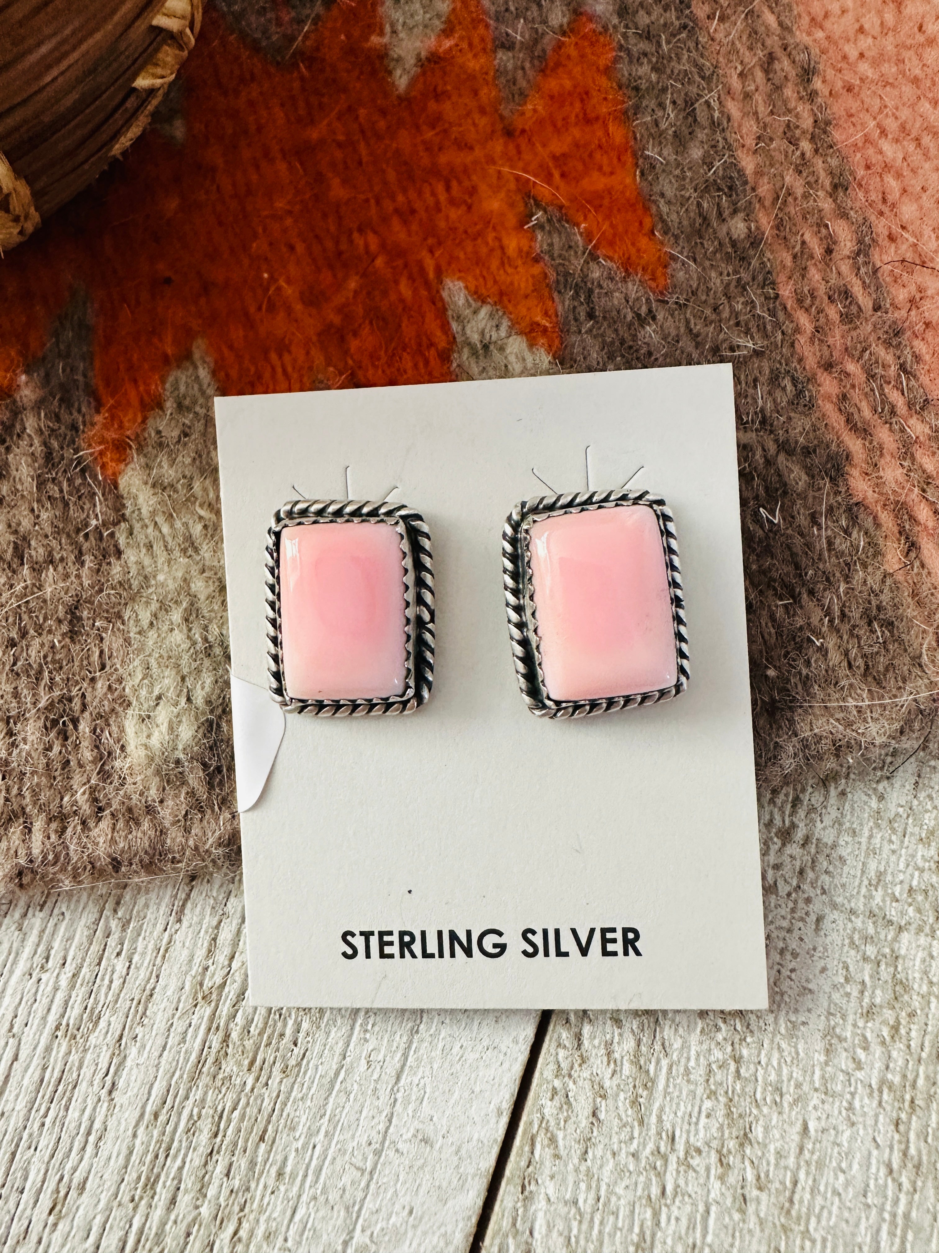 Navajo Sterling Silver & Queen Pink Conch Post Earrings