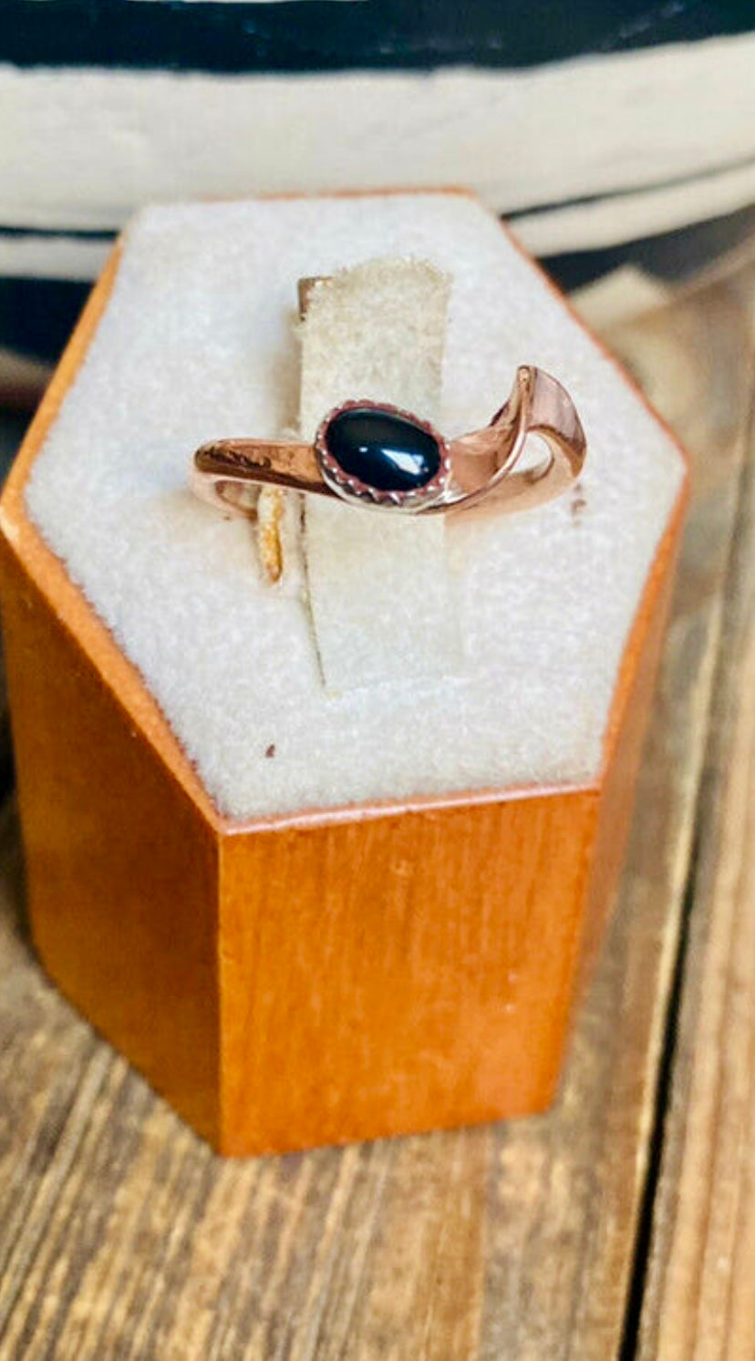 Navajo Copper Over Sterling Onyx Ring