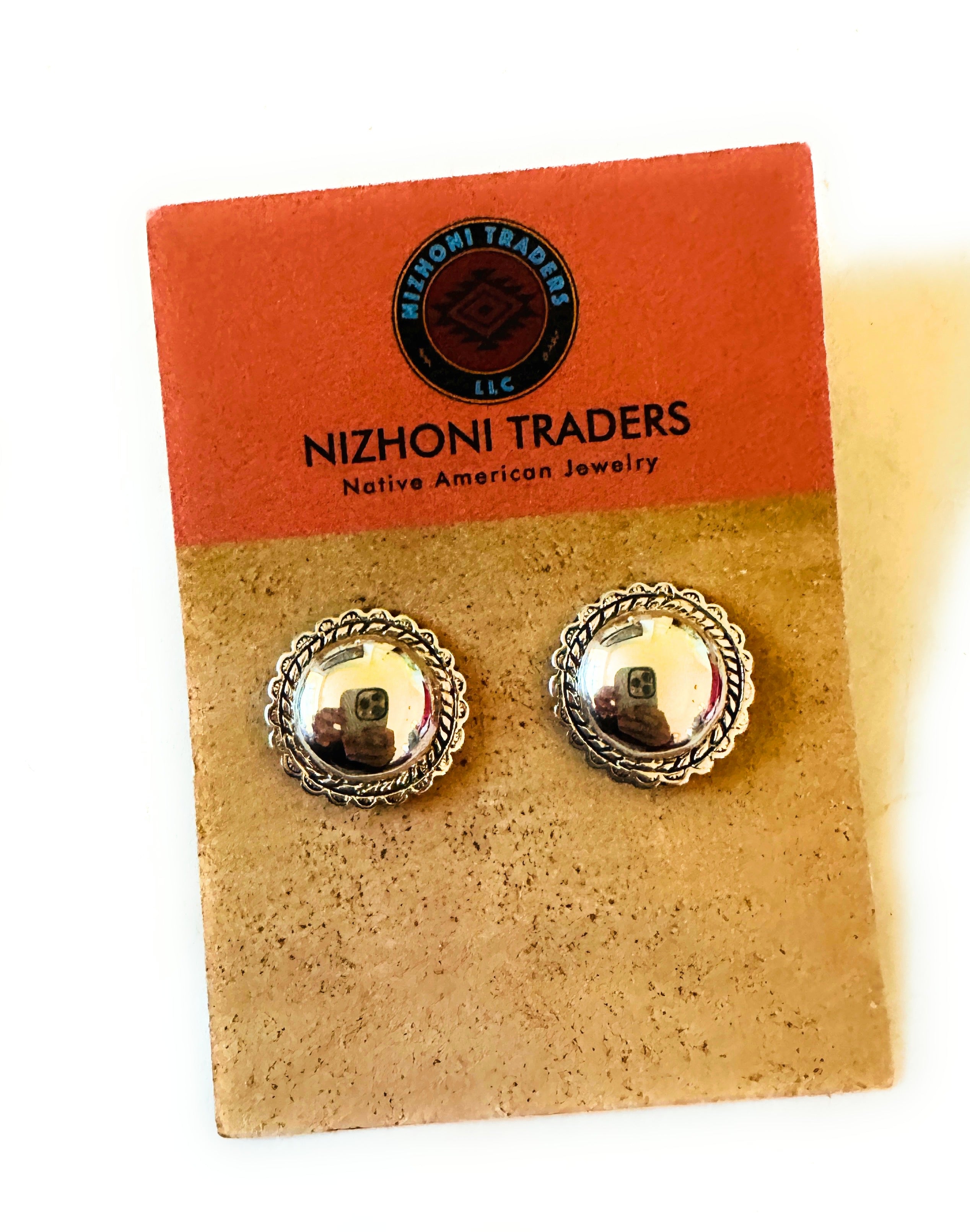 Navajo Sterling Silver Concho Post Earrings