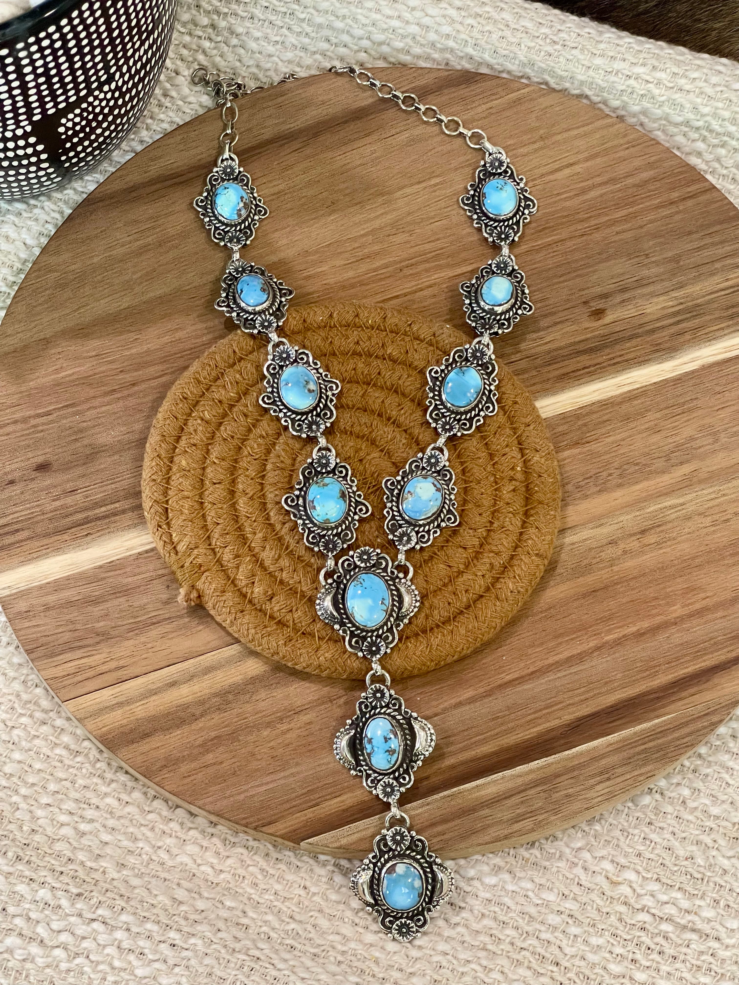 Beautiful Handmade Sterling Silver & Golden Hills Lariat Necklce