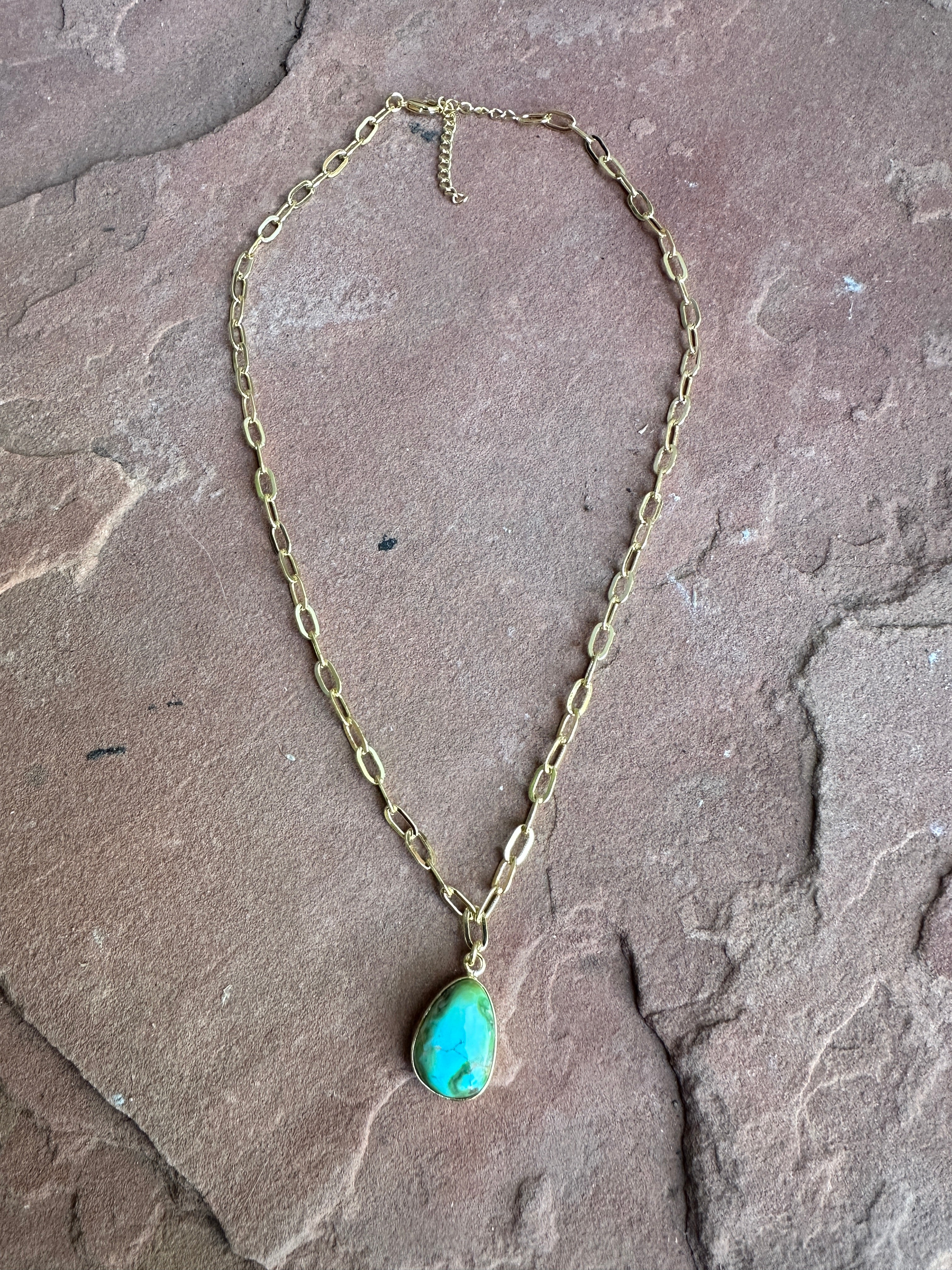 “The Golden Collection” THE SONORAN Handmade Natural Sonoran Mountain Turquoise 14k Gold Plated Necklace STYLE 5