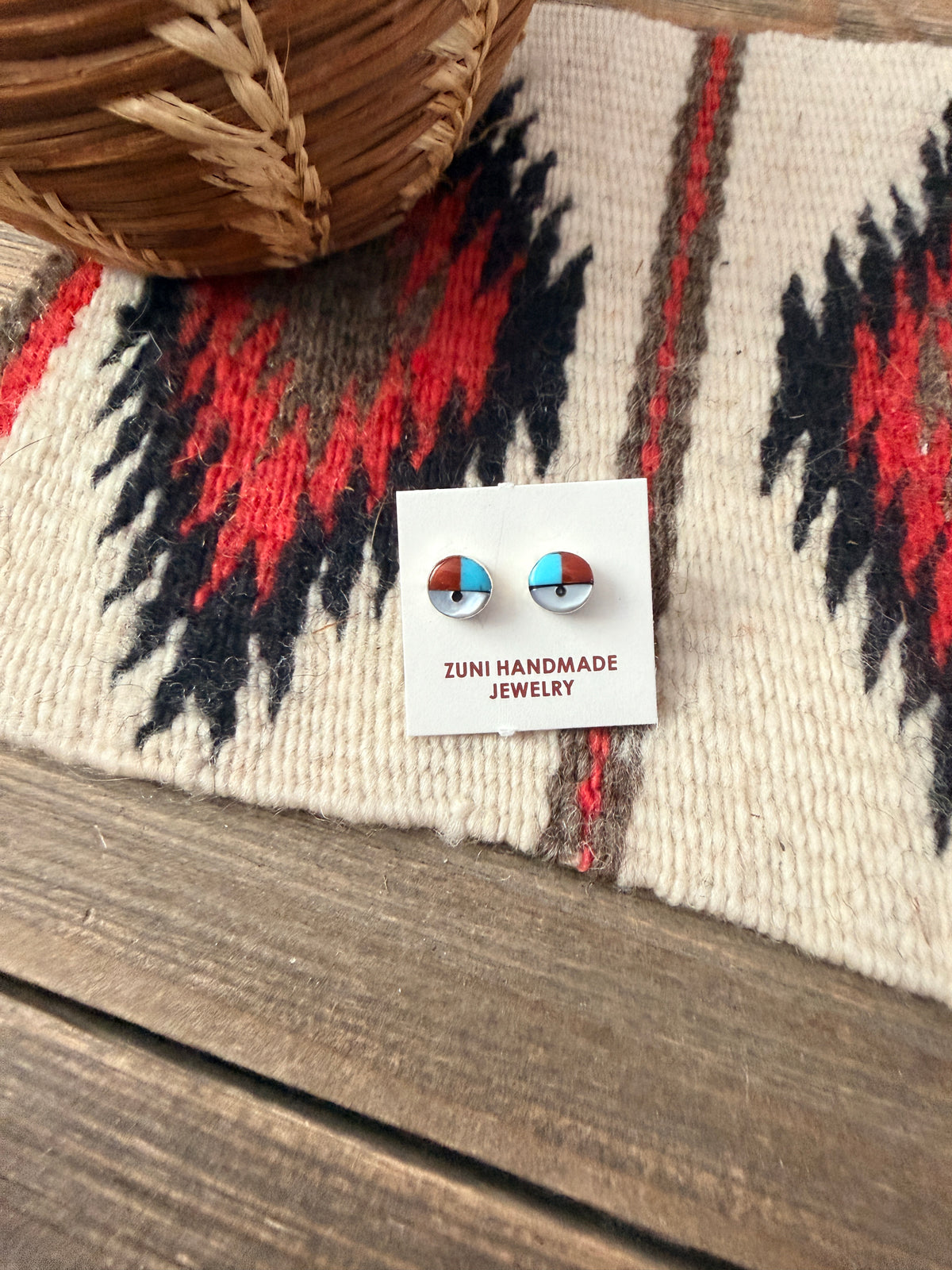 Handcrafted Multi Stone & Sterling Silver Inlay Sun Face Stud Earrings