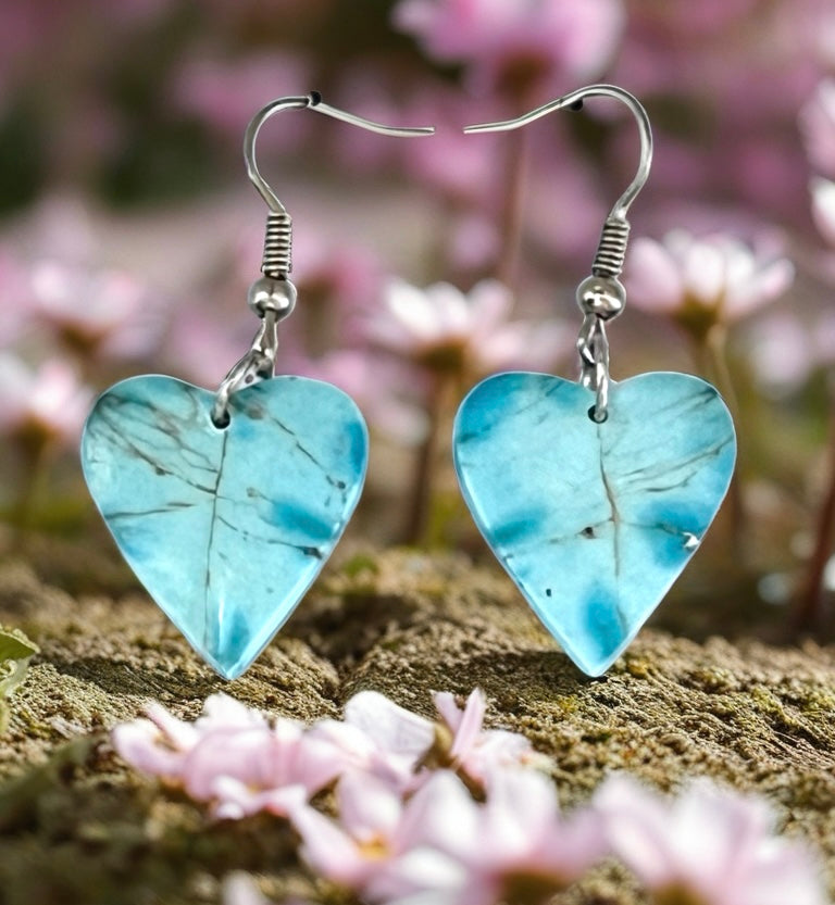 Handcrafted Turquoise Heart Sterling Silver Slab Earrings