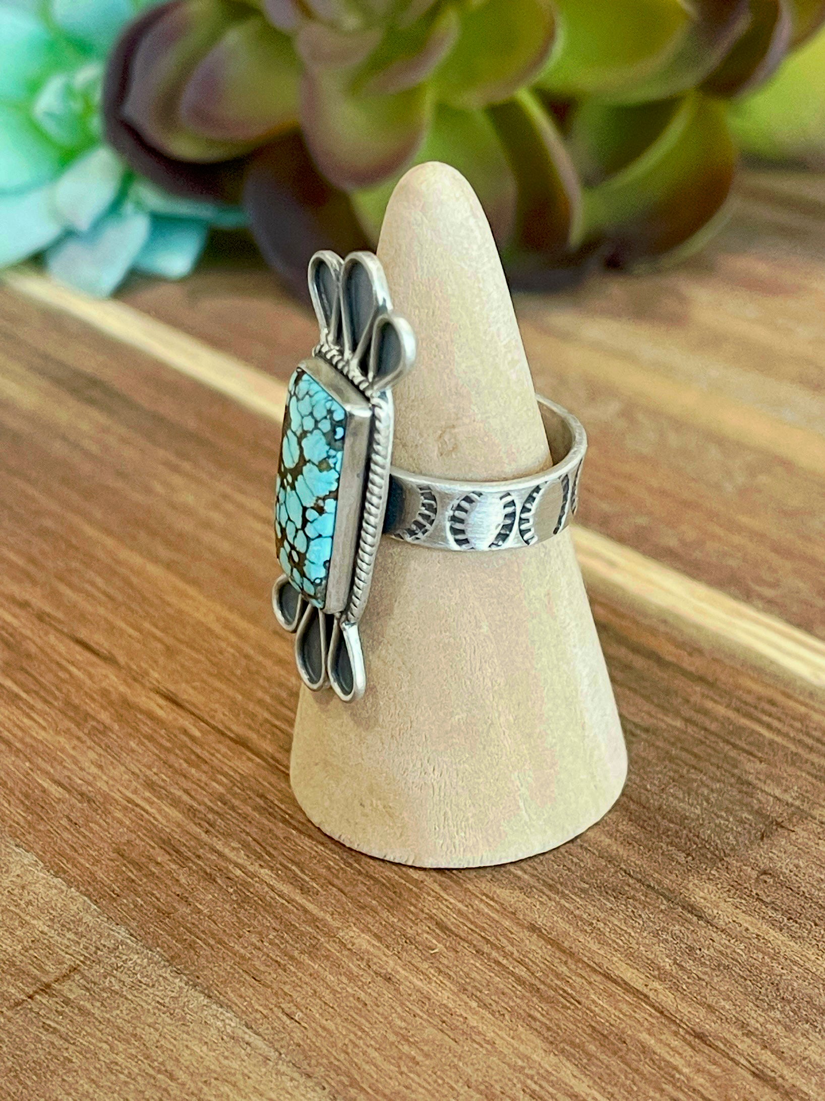 Beautiful Handmade Number 8 Turquoise And Sterling Silver Adjustable  Ring