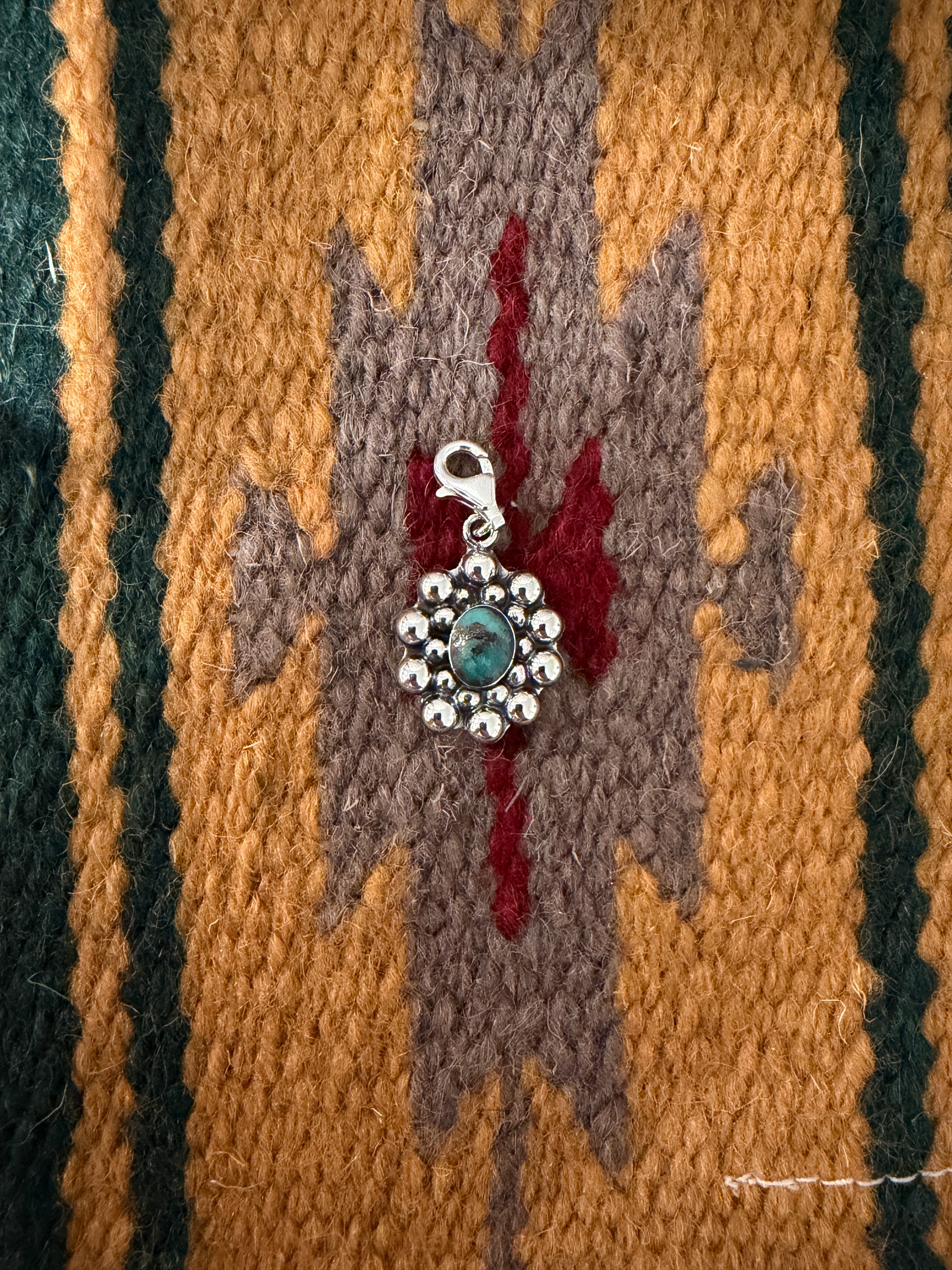 Handmade Sterling Silver And Turquoise Flower Charm