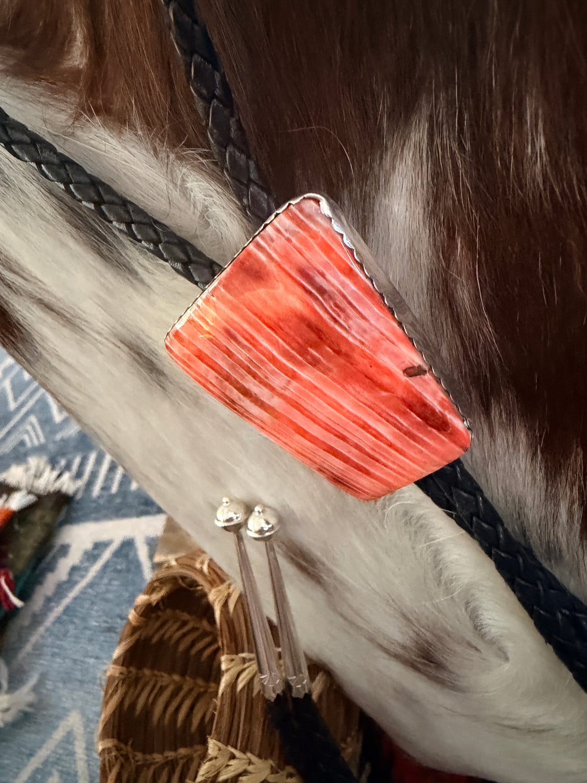 Handcrafted Sterling Silver & Orange Spiny Oyster Bolo Tie