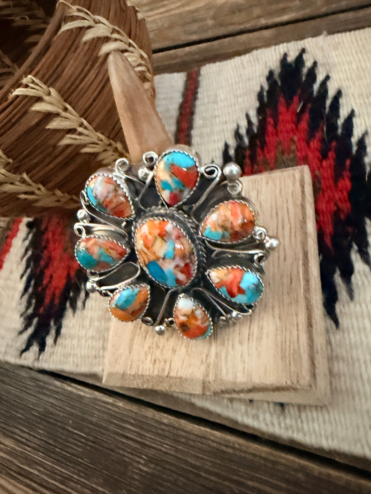 Handcrafted Sterling Silver & Multi Stone Spice Adjustable Ring