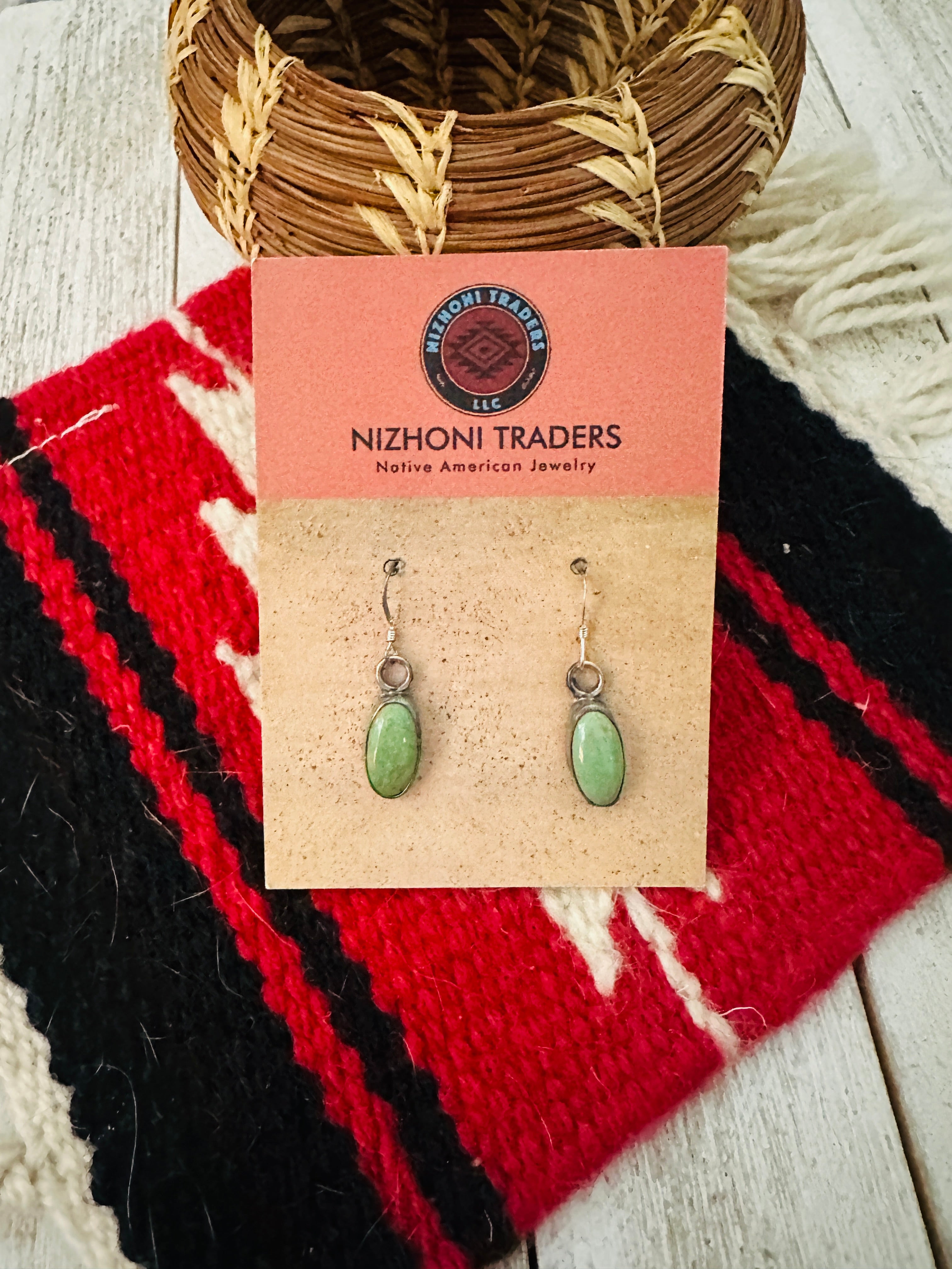 Navajo Green Turquoise And Sterling Silver Dangle Earrings