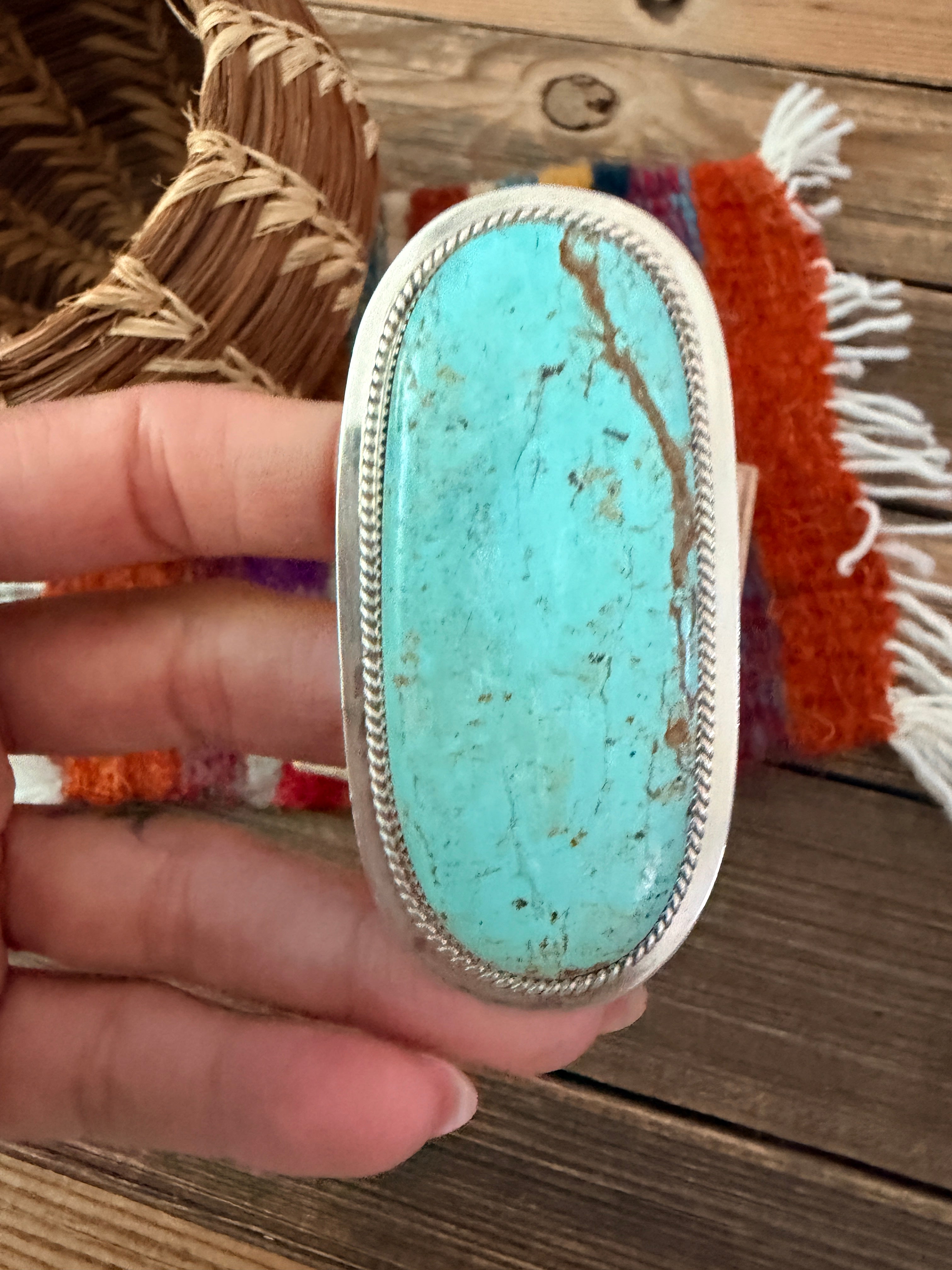 Old Pawn Handcrafted Turquoise & Sterling Silver Ring Size 9.5 by Earl Lee