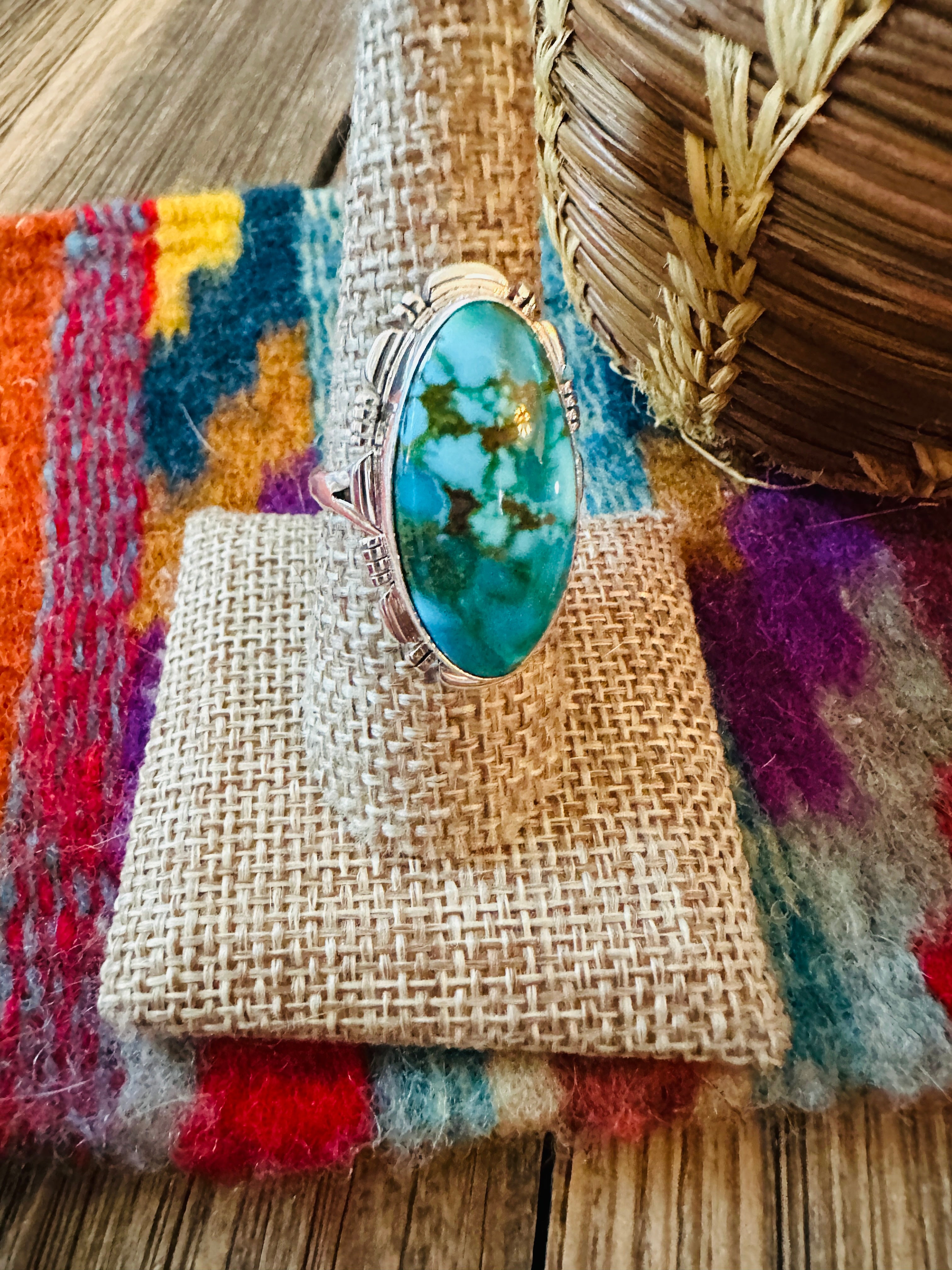 Handcrafted Sonoran Mountain Turquoise & Sterling Silver Ring size 8.5