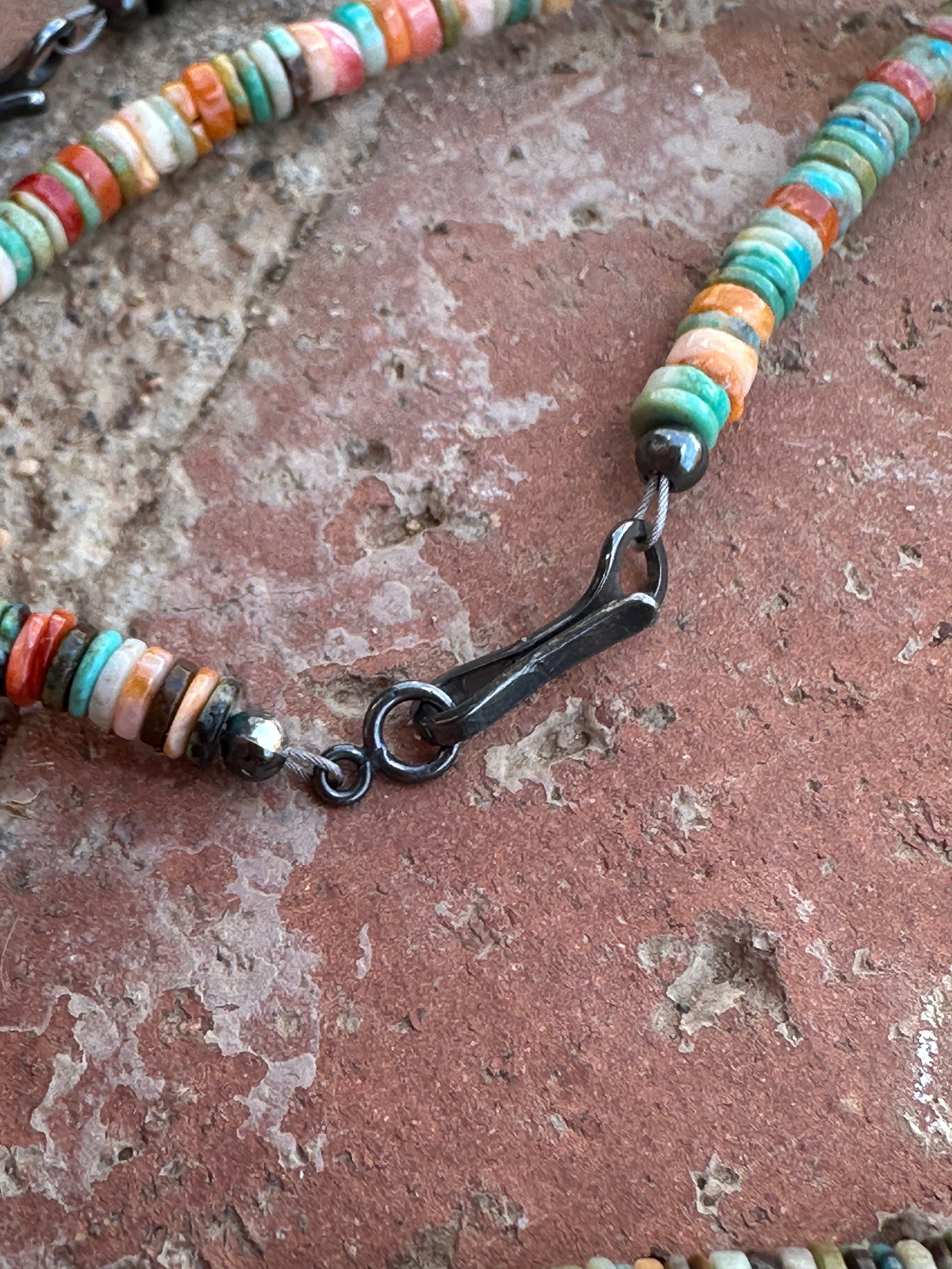 Handcrafted Kingman Turquoise & Spiny Sterling Silver 5mm Beaded Necklace