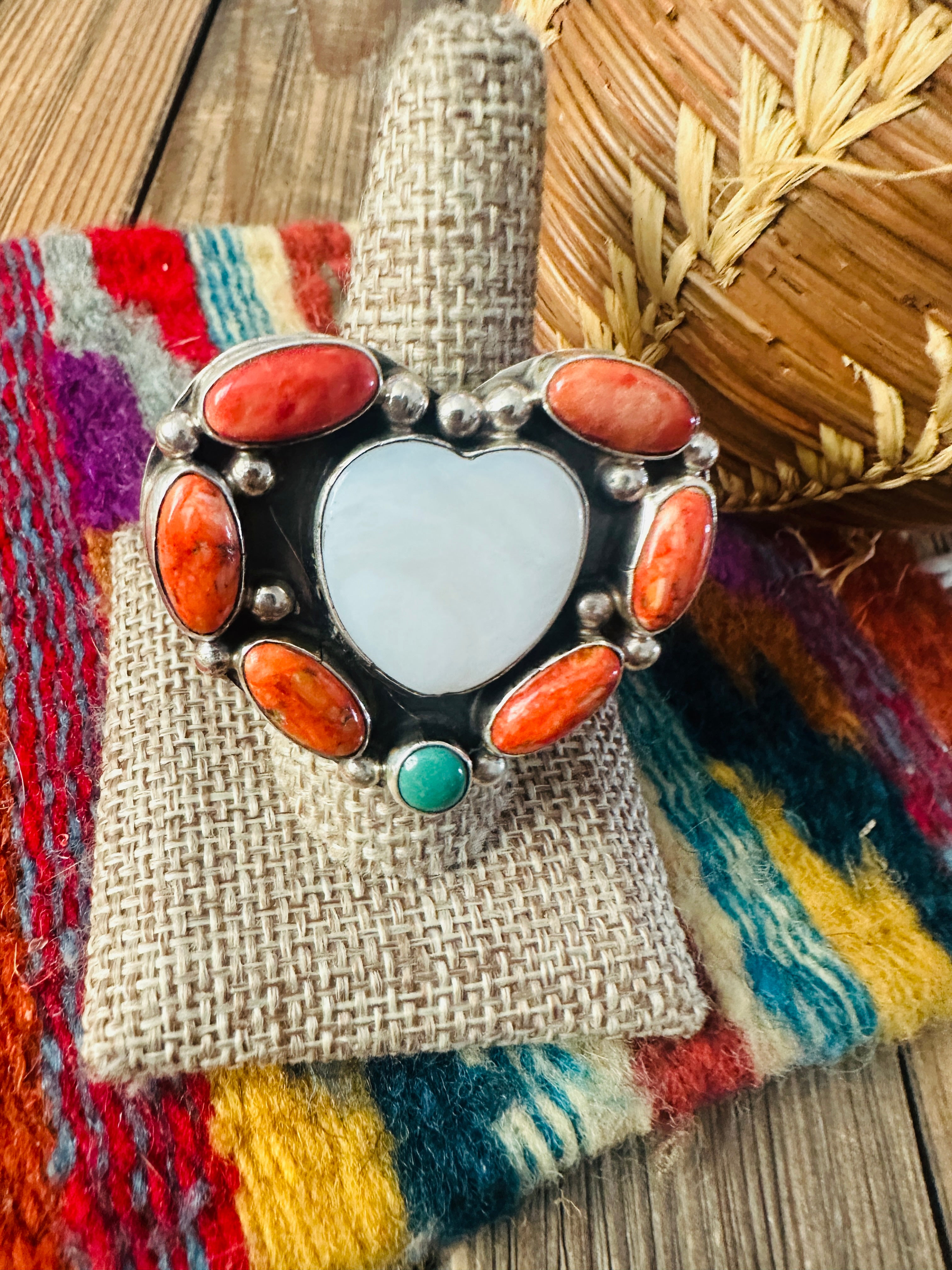 Handcrafted Multi Stone & Sterling Silver Adjustable Heart Ring by Jacqueline Silver