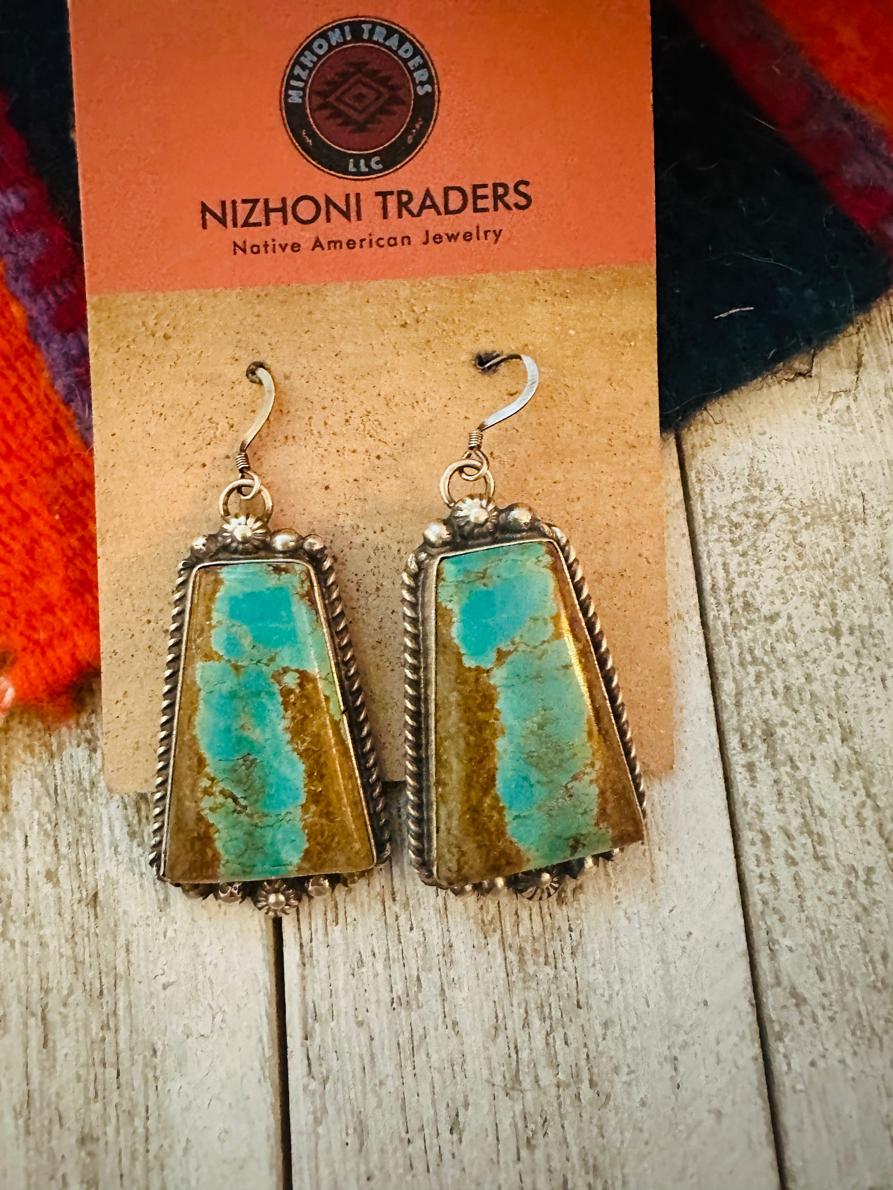 Navajo Number 8 Turquoise And Sterling Silver Dangle Earrings