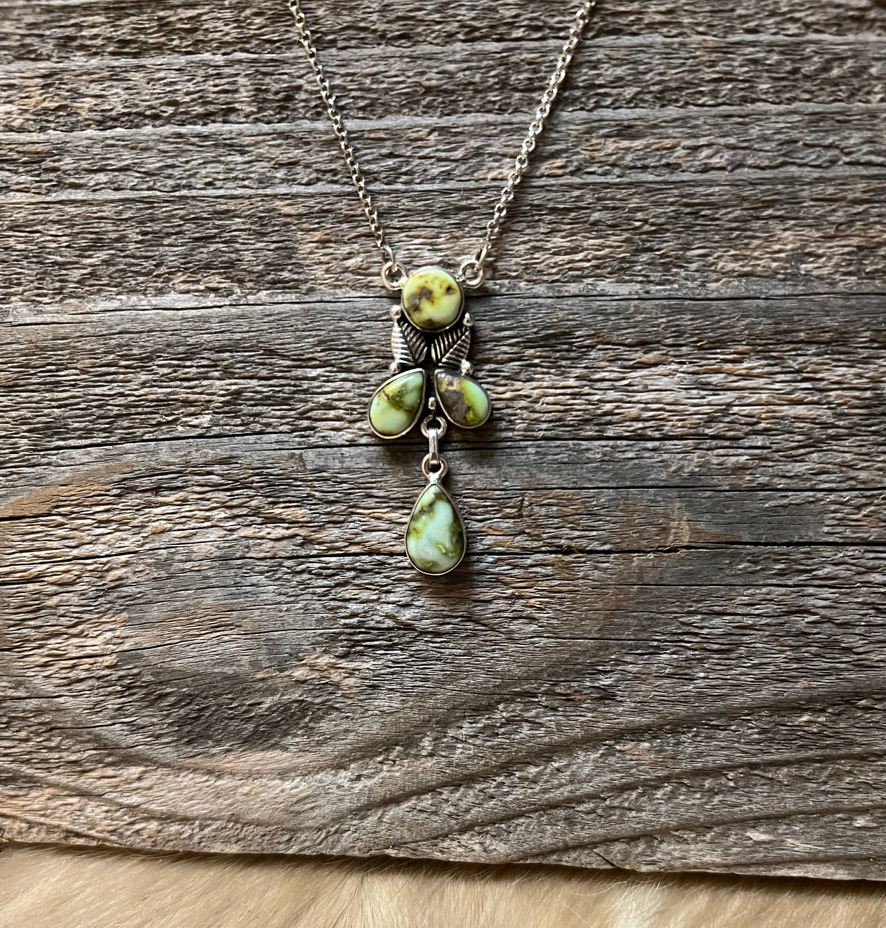 Handmade Palomino Turquoise Tear Drop Sterling Silver Necklace