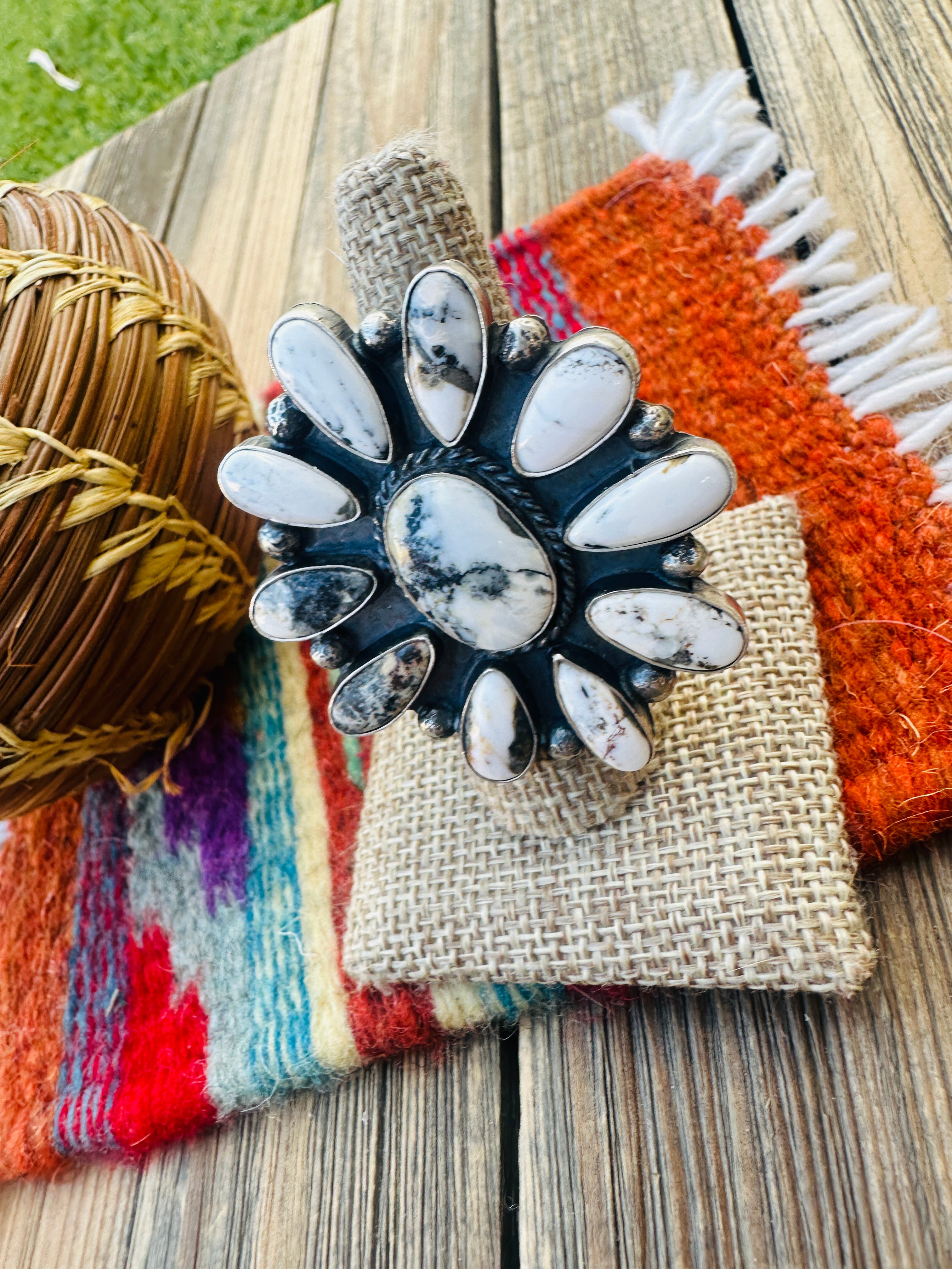 Handcrafted White Buffalo & Sterling Silver Adjustable Ring
