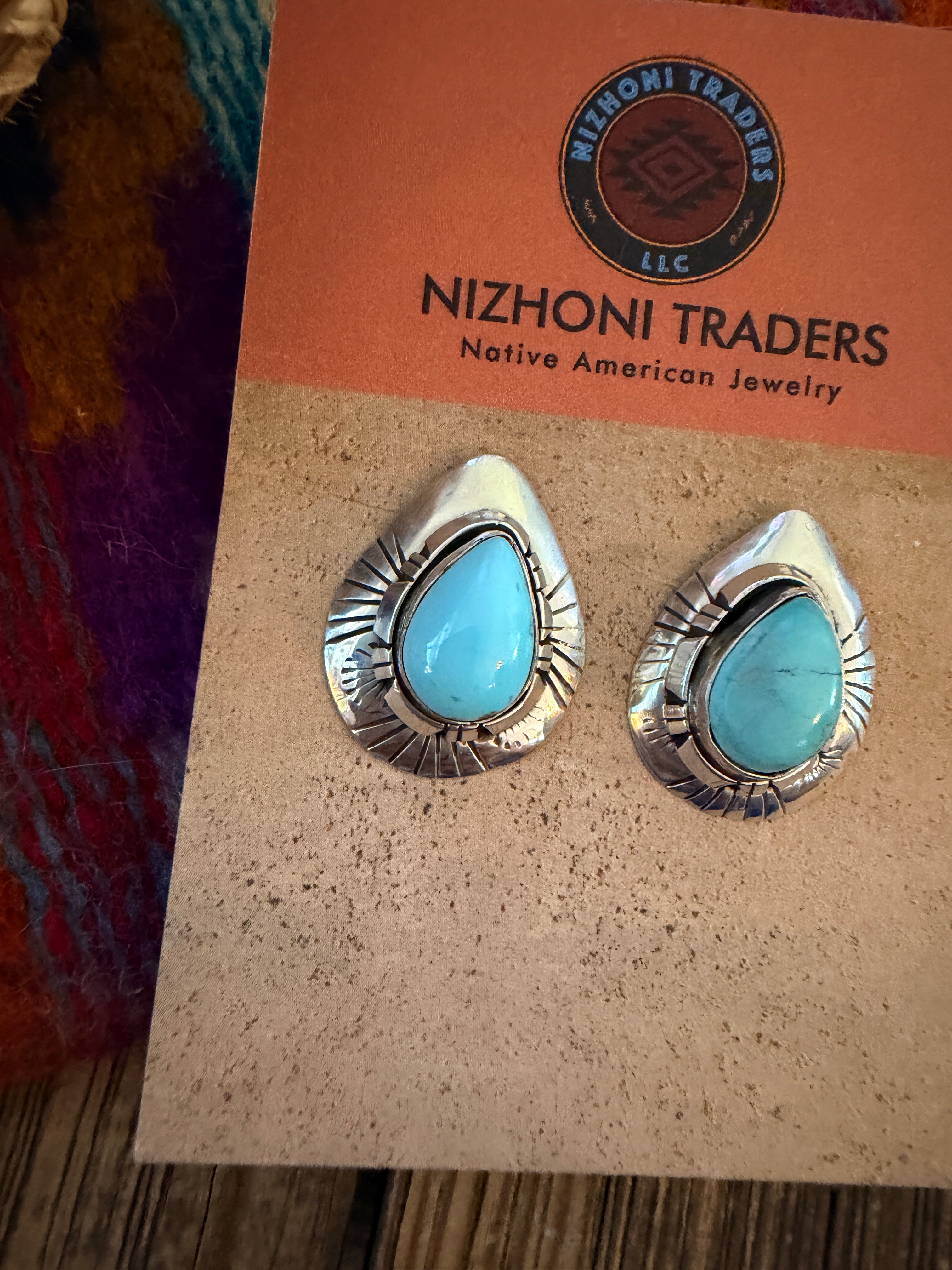 Handcrafted Turquoise & Sterling Silver Teardrop Post Earrings