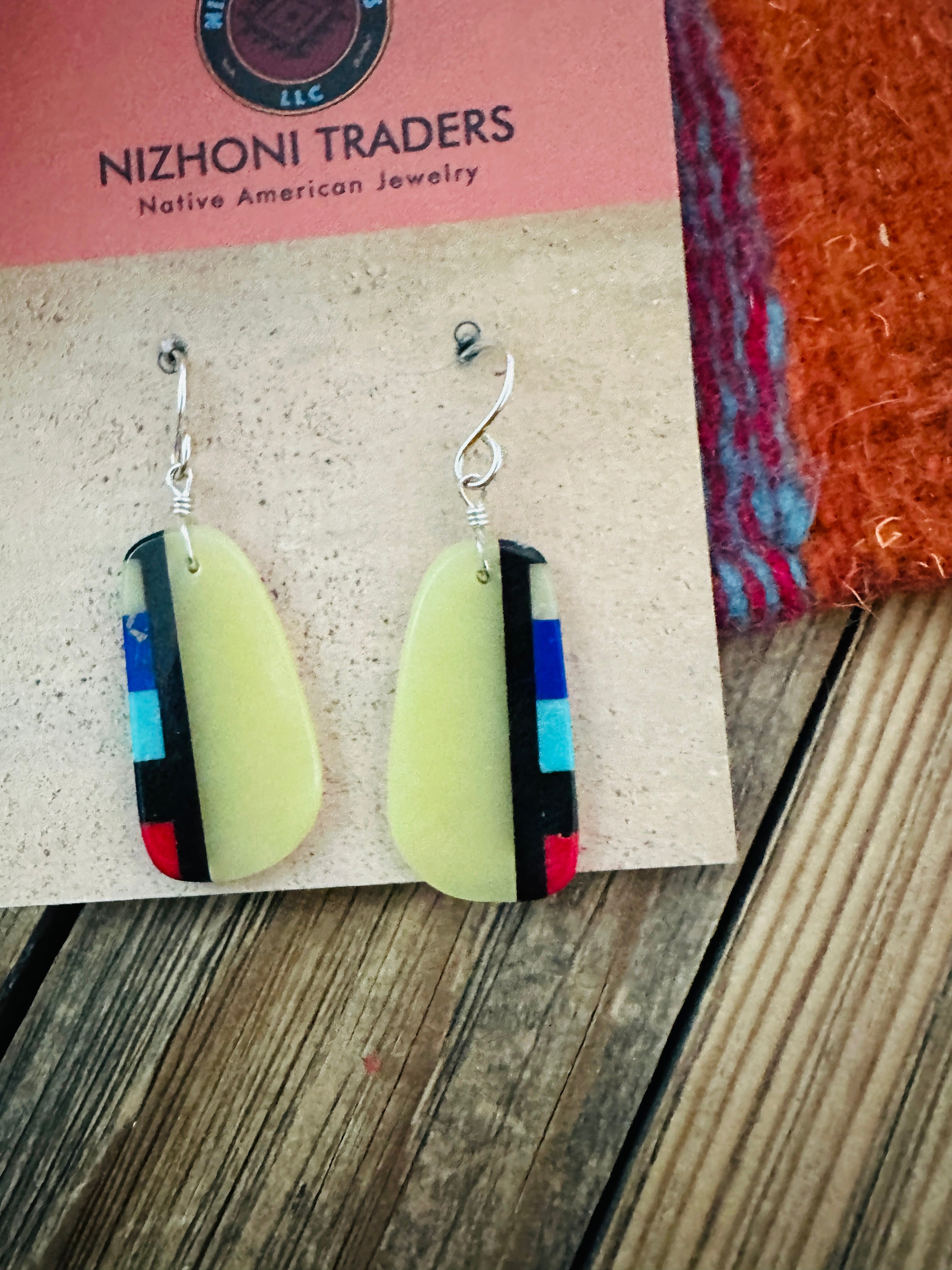 Handcrafted Multi Stone Inlay Slab Dangle Earrings