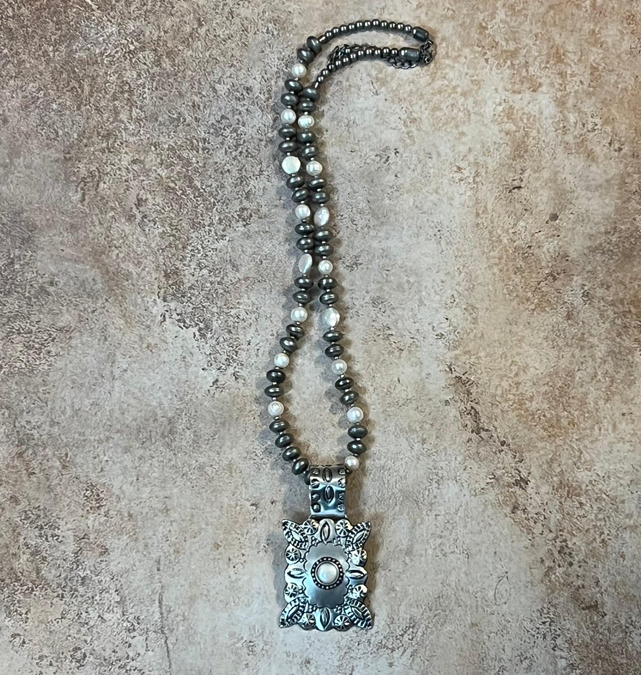 Silver-Plated Brass Rectangle Pearl Necklace