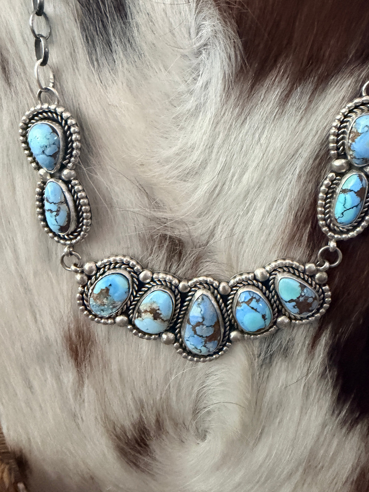 Handcrafted Golden Hills Turquoise & Sterling Silver Necklace and Earring Set by Fred Francis