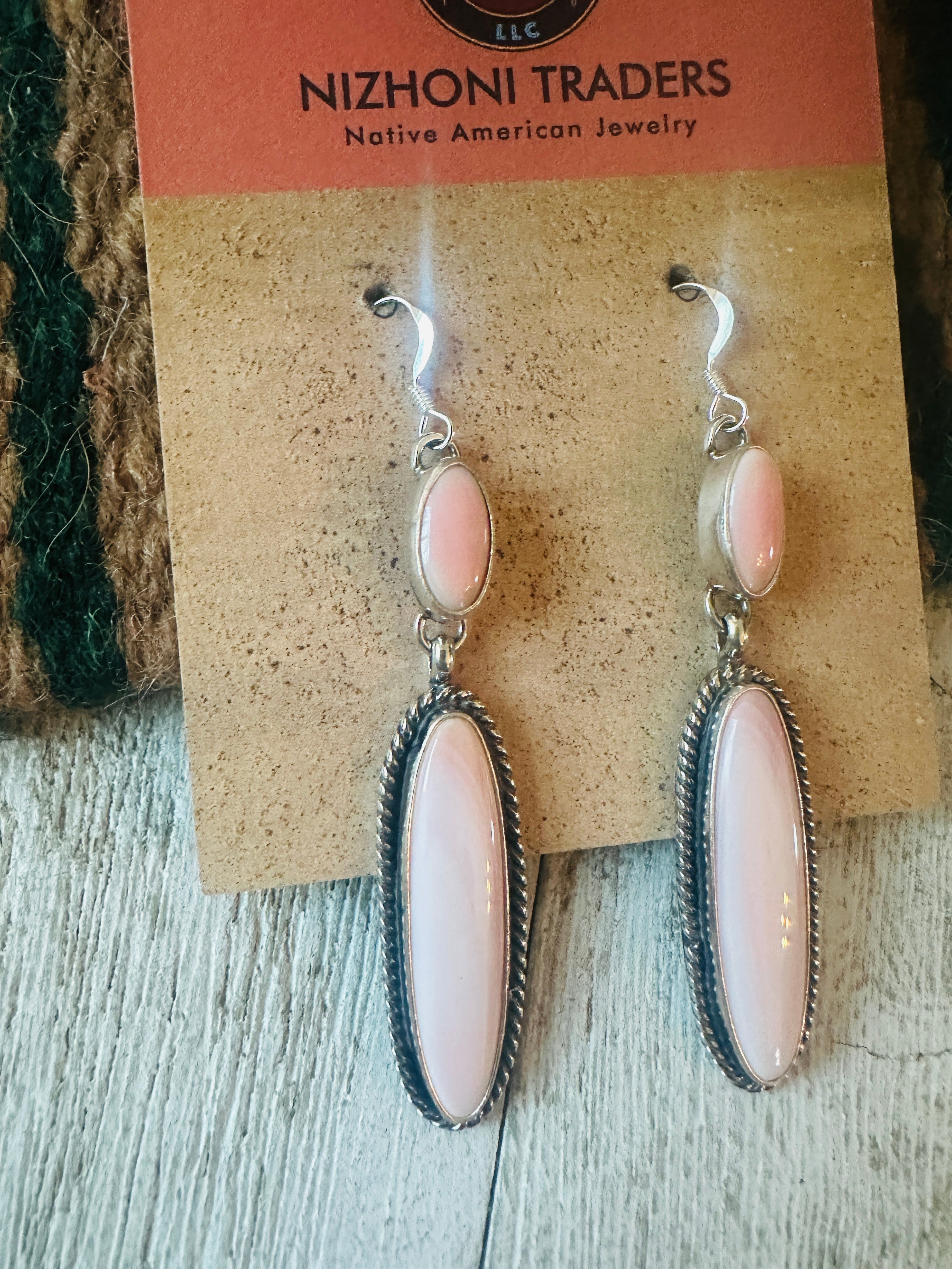 Navajo Sterling Silver & Queen Pink Conch Dangle Earrings