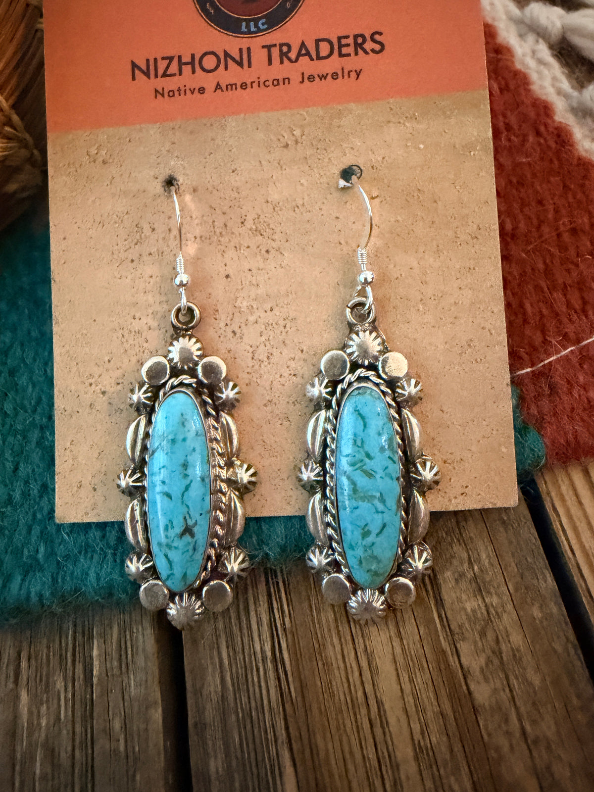 Old Pawn Handcrafted Sterling Silver & Turquoise Dangle Earrings