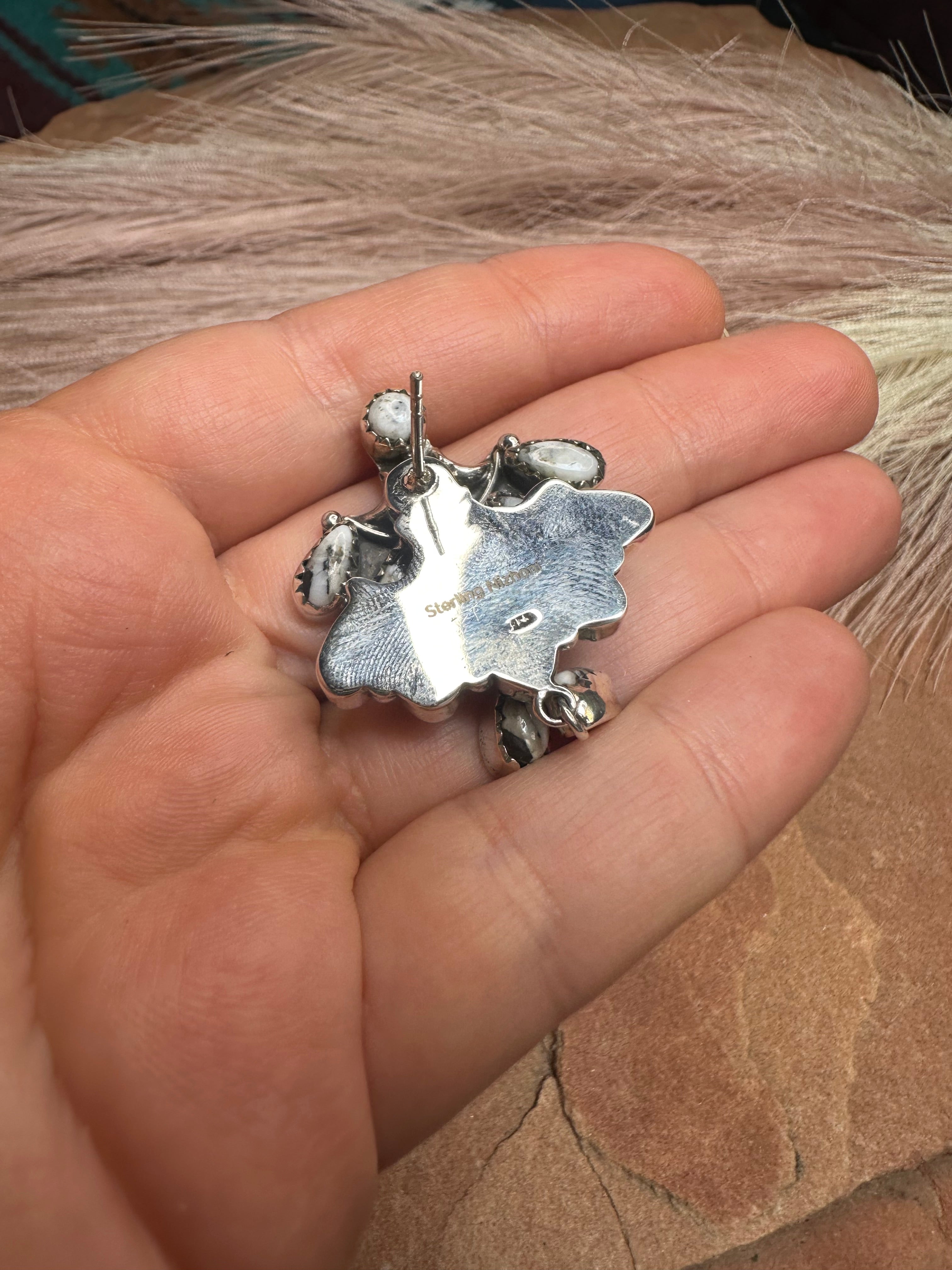 Handmade White Buffalo and Sterling Silver Post Dangle Earrings