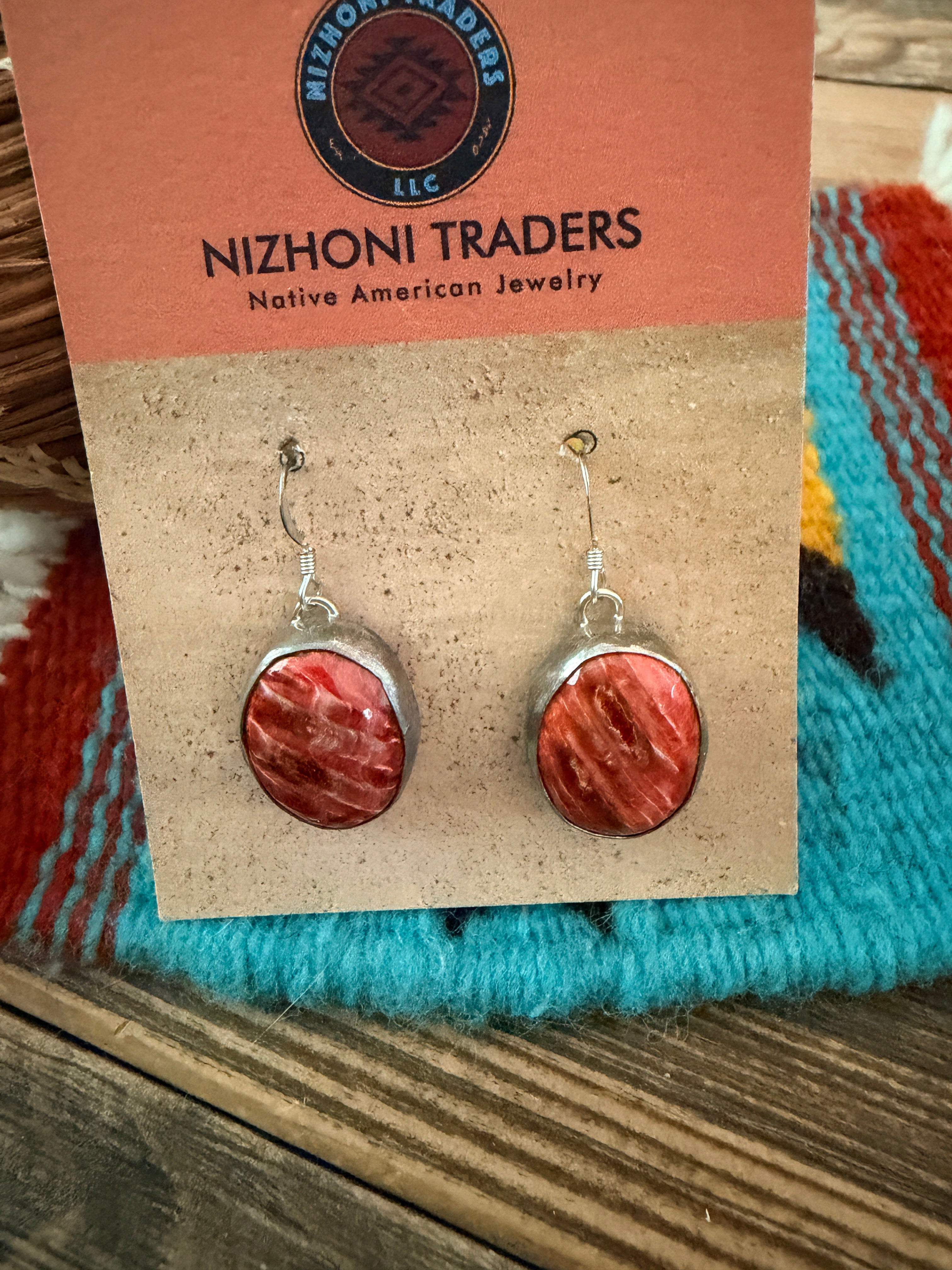 Handcrafted Orange Spiny Oyster & Sterling Silver Dangle Earrings by Charlene Yazzie