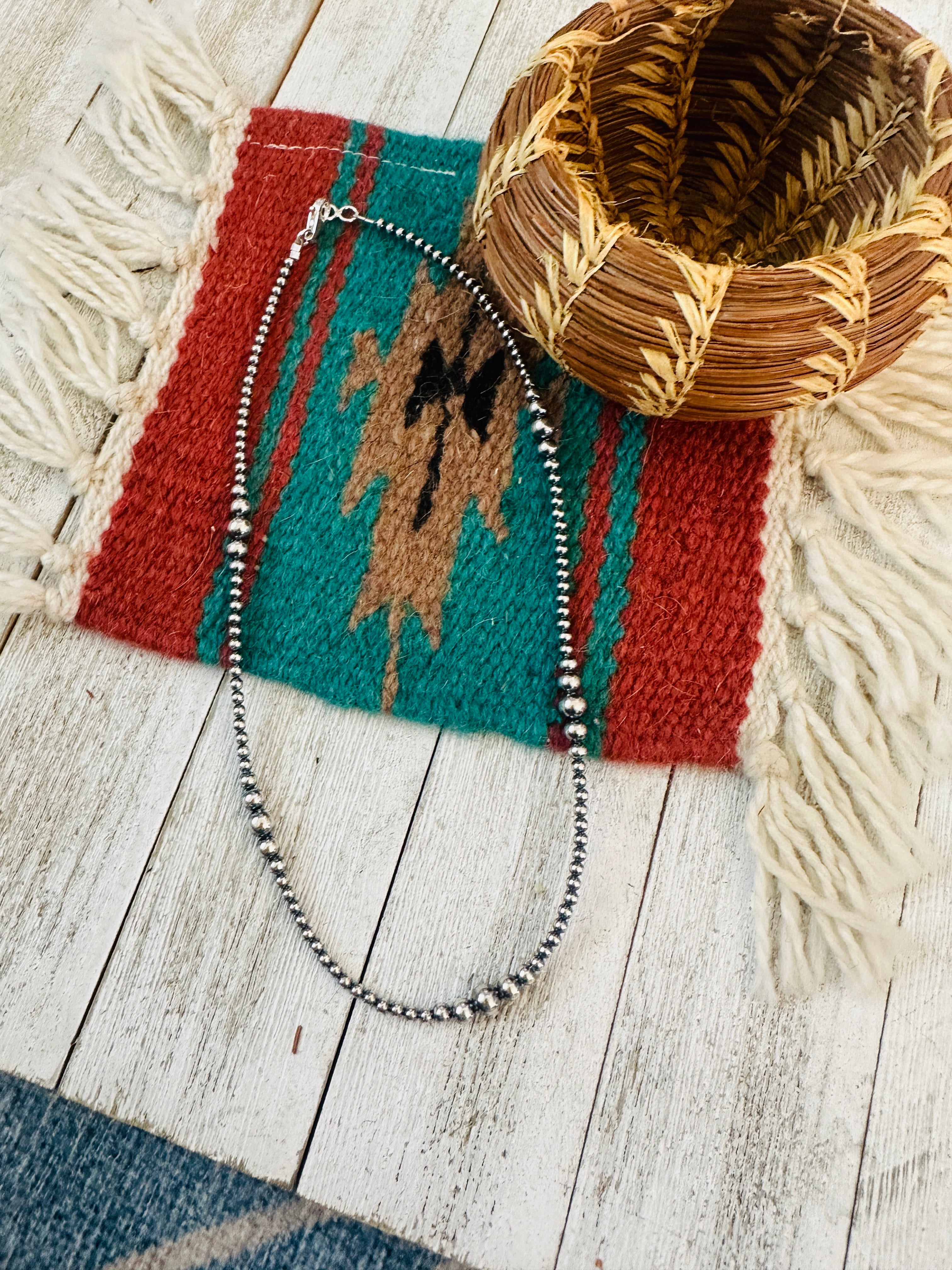 Handcrafted Sterling Silver Pearl Beaded 18” Necklace