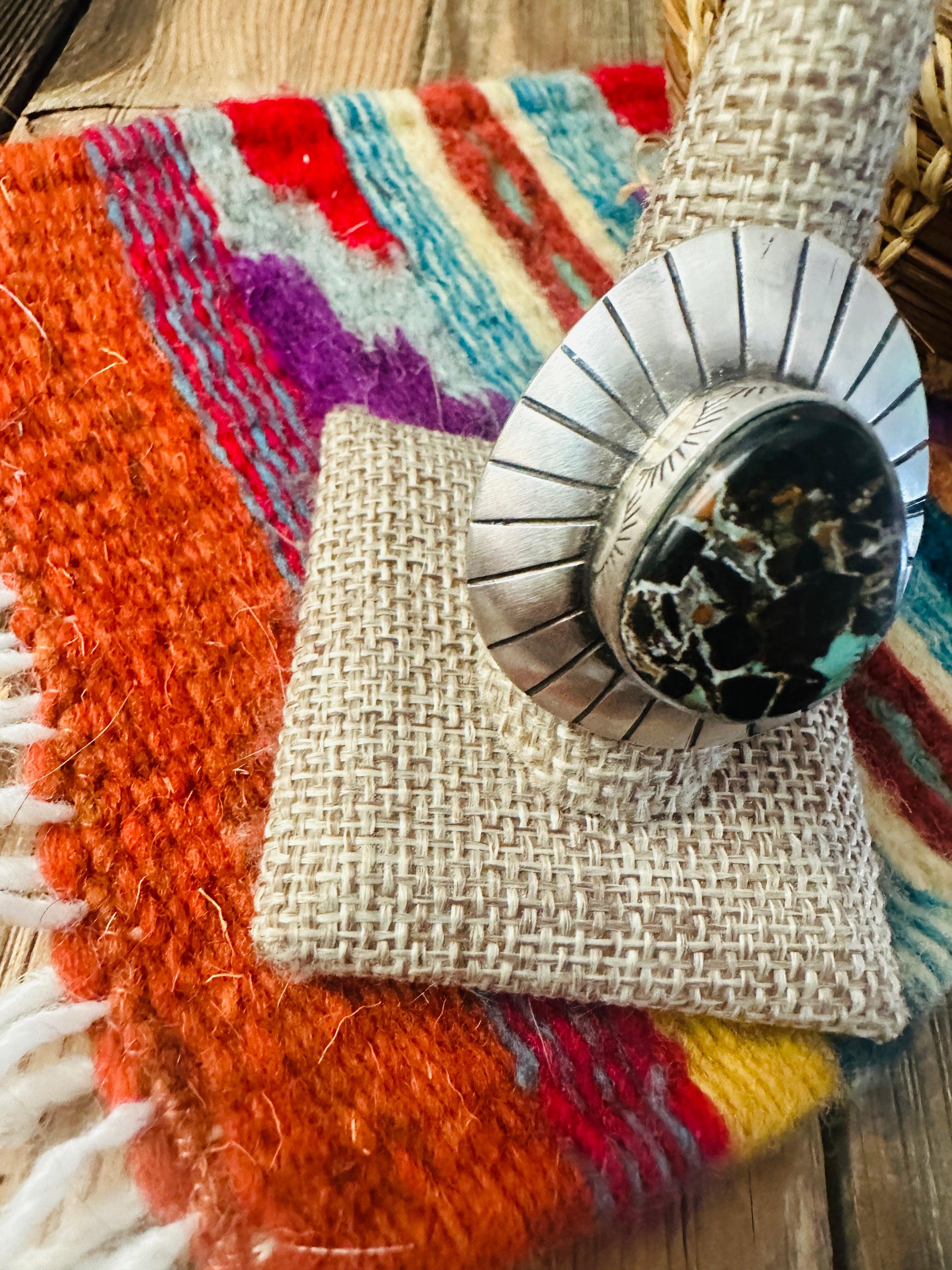 Handcrafted Blackjack Turquoise & Sterling Silver Ring Size 9.5 by Jamison Hoskie