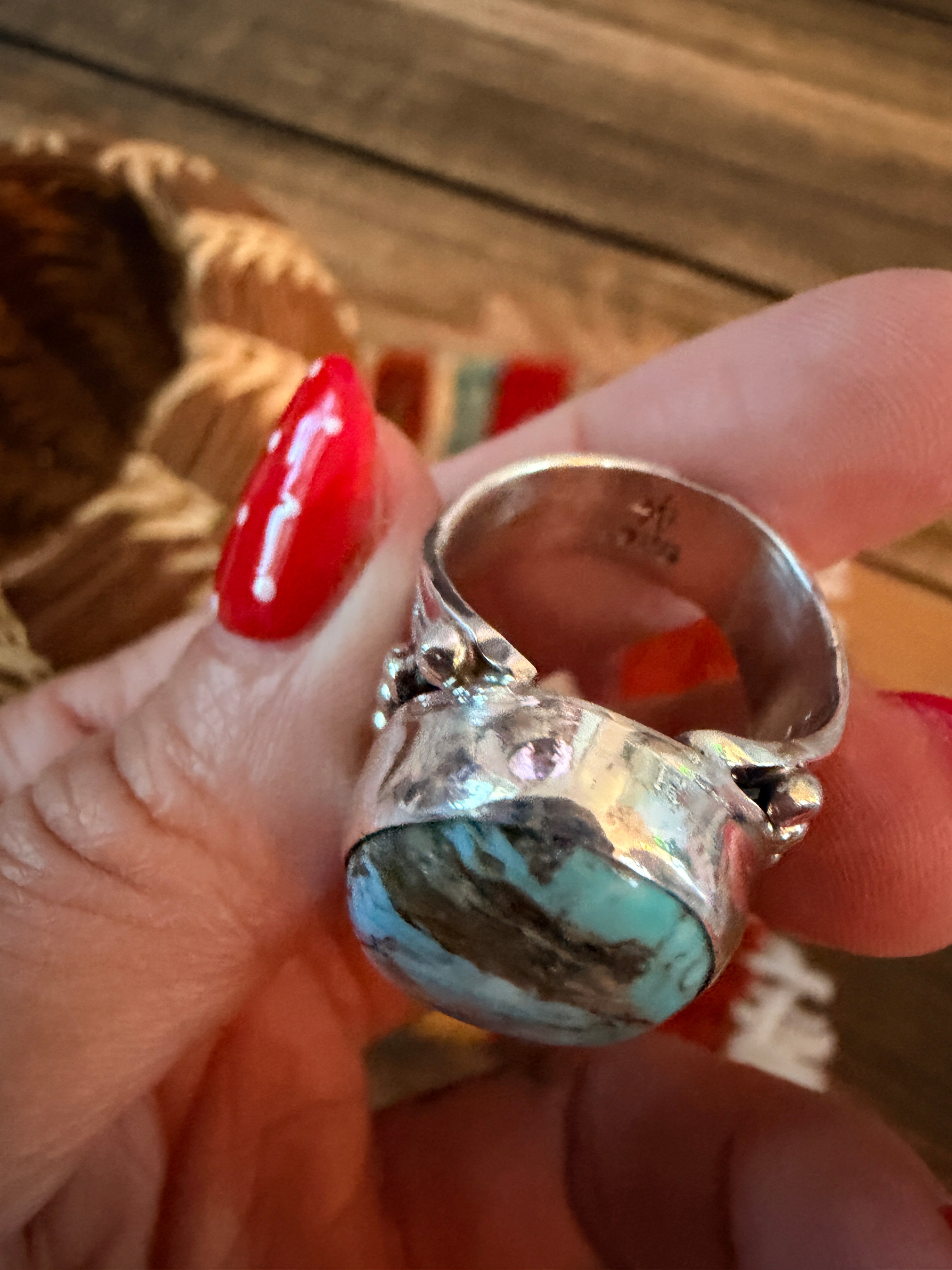 Handcrafted Turquoise & Sterling Silver Ring Size 7