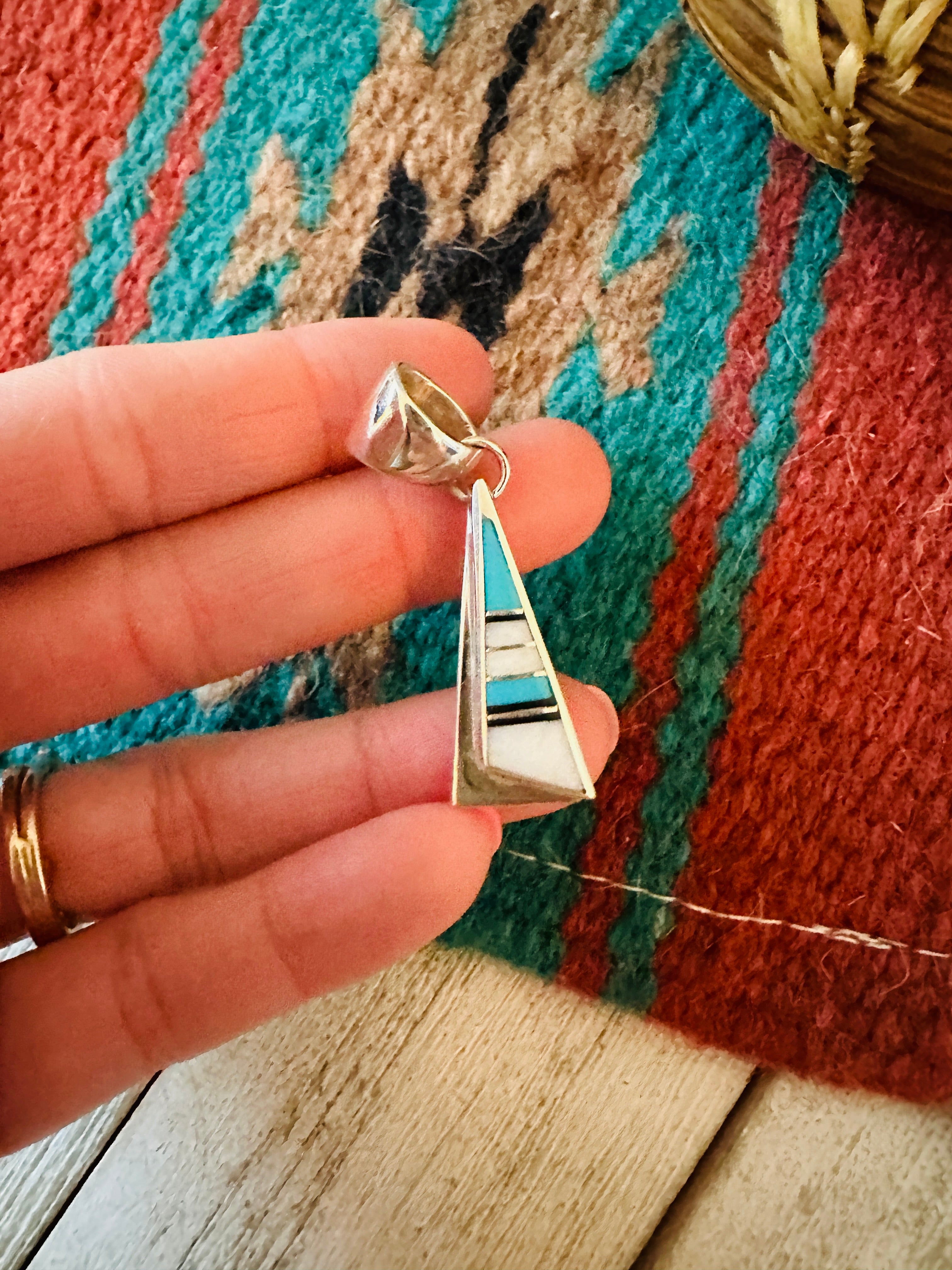 Navajo Multi Stone & Sterling Silver Inlay Pendant