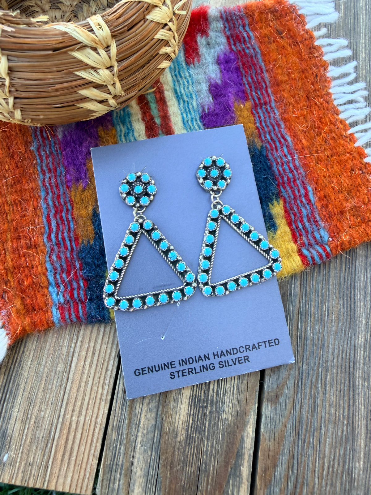 Handcrafted Sterling Silver & Turquoise Petit Point Dangle Earrings by Chester Charlie