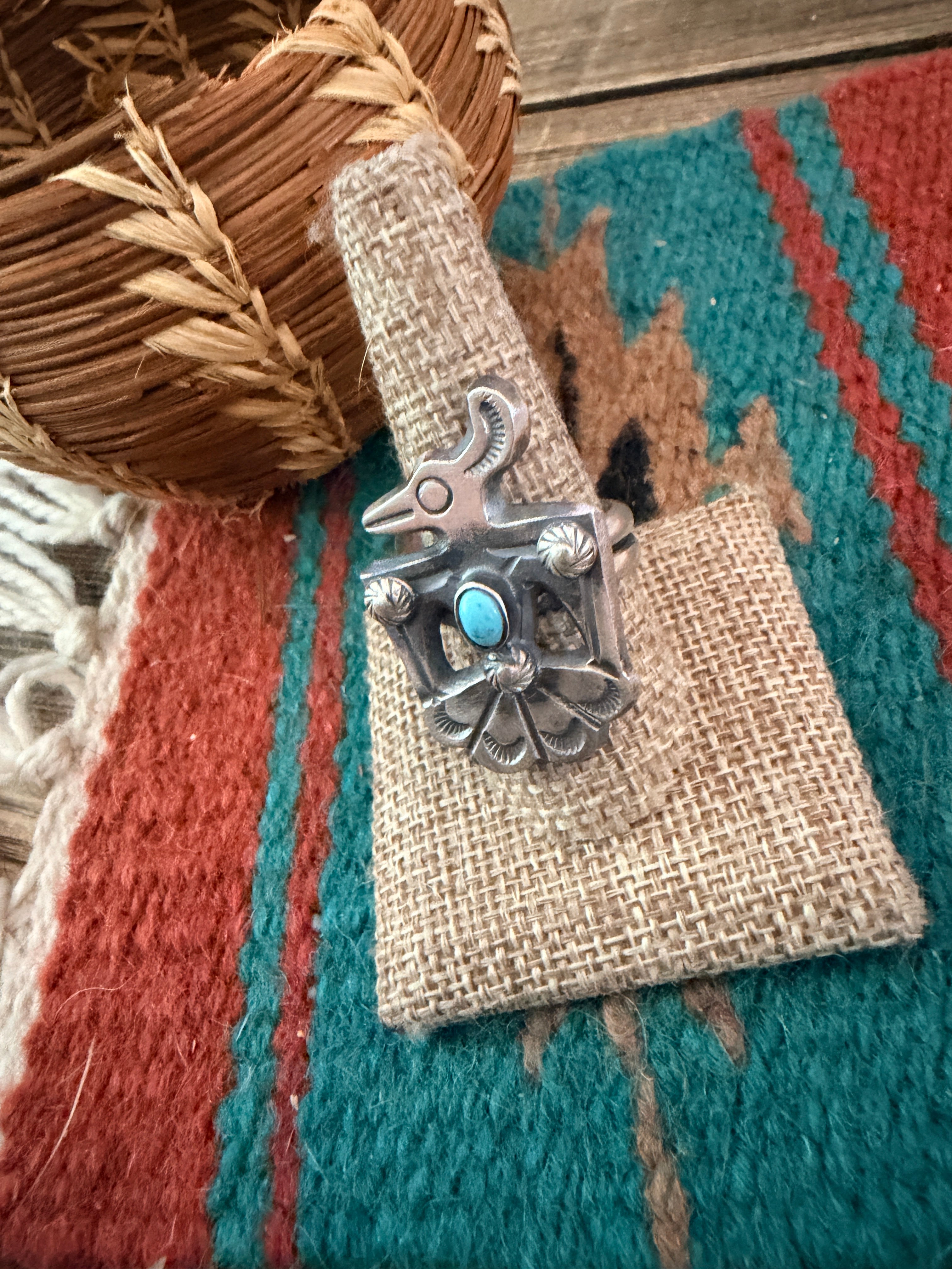 Handcrafted Turquoise and Sterling Silver Thunderbird Ring size 9 by Chimney Butte