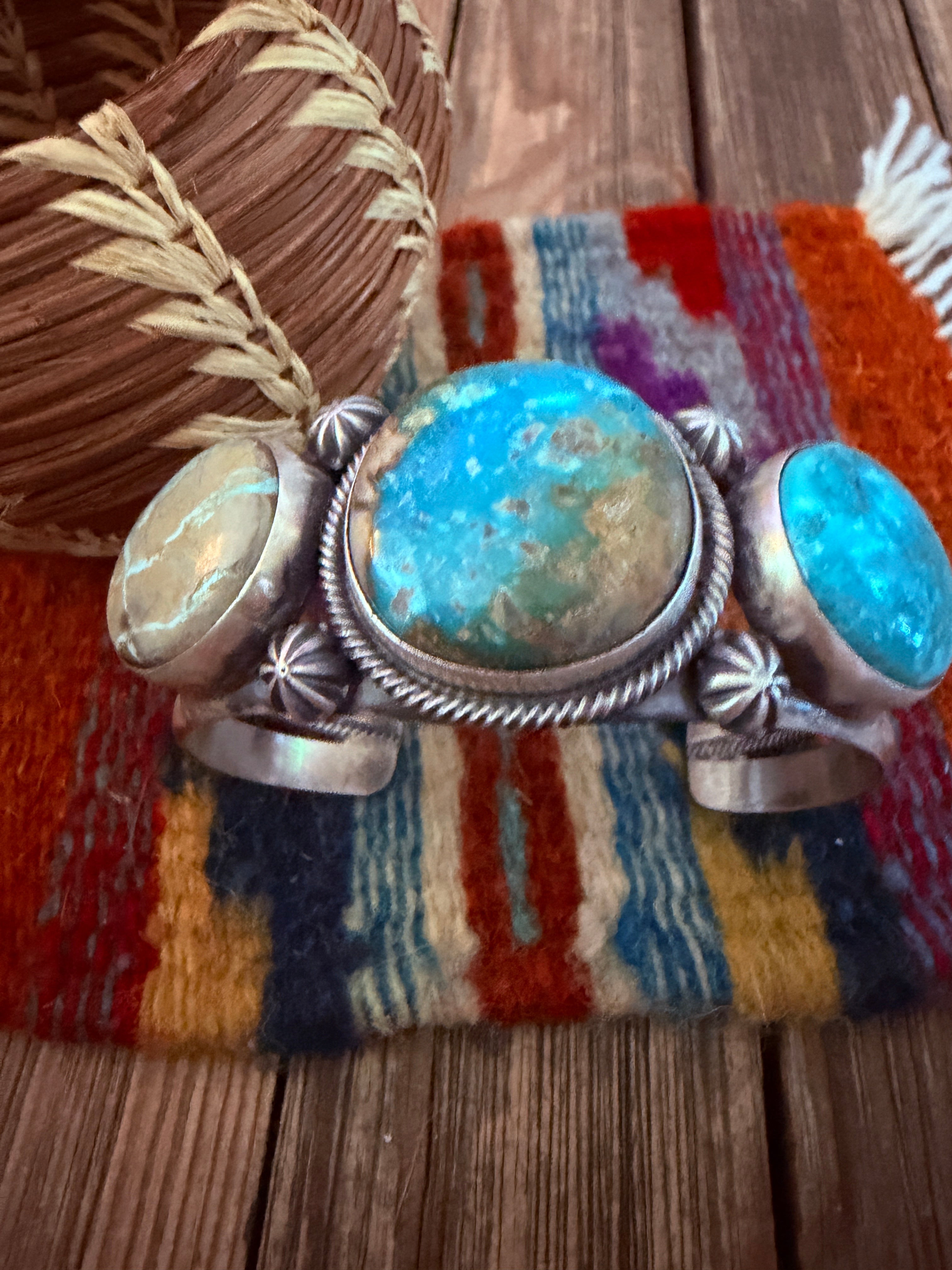 Handcrafted Sterling Silver and Turquoise Cuff Bracelet by Paul Livingston