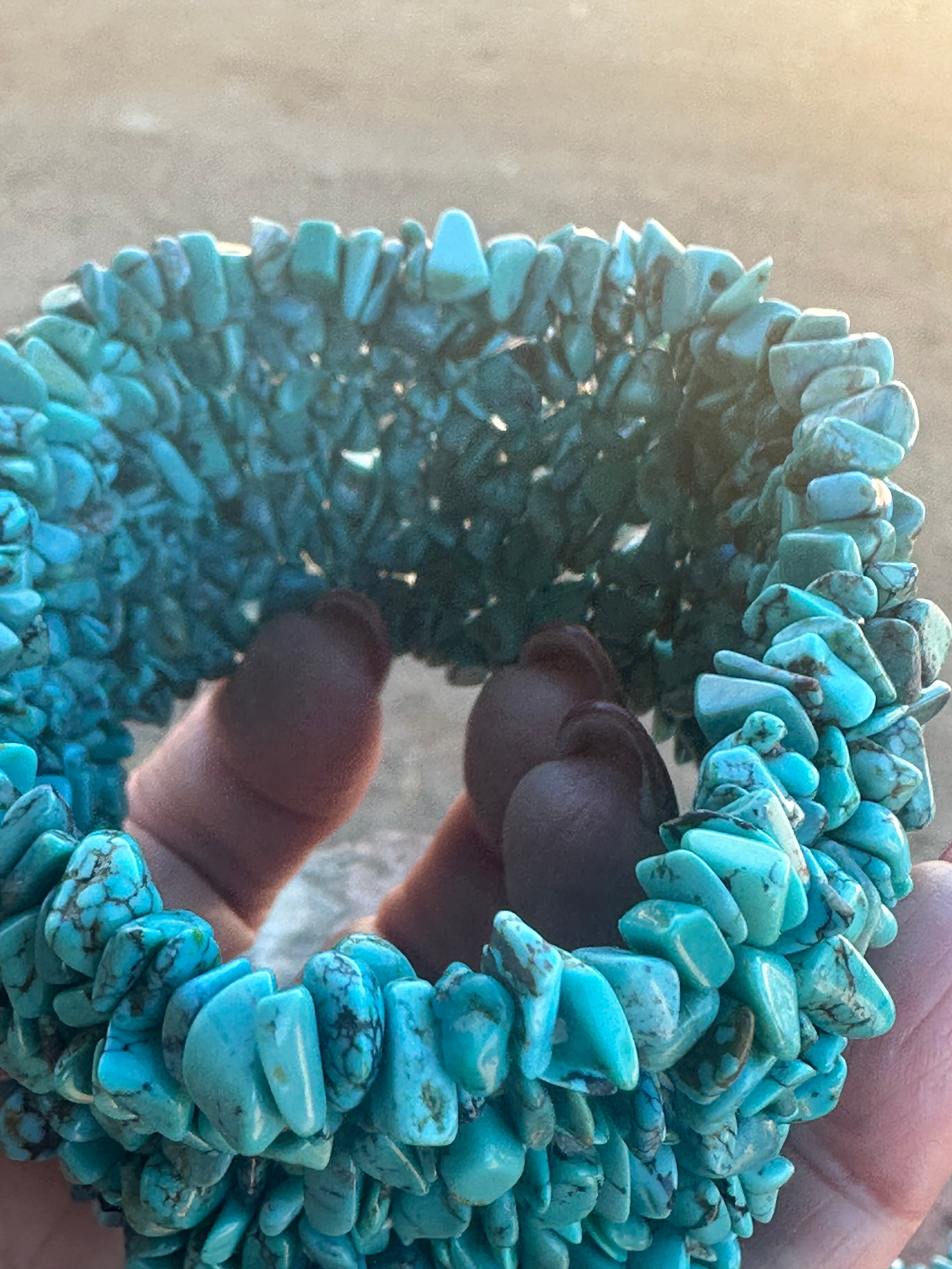 Handmade Chip Turquoise Elastic Bracelet