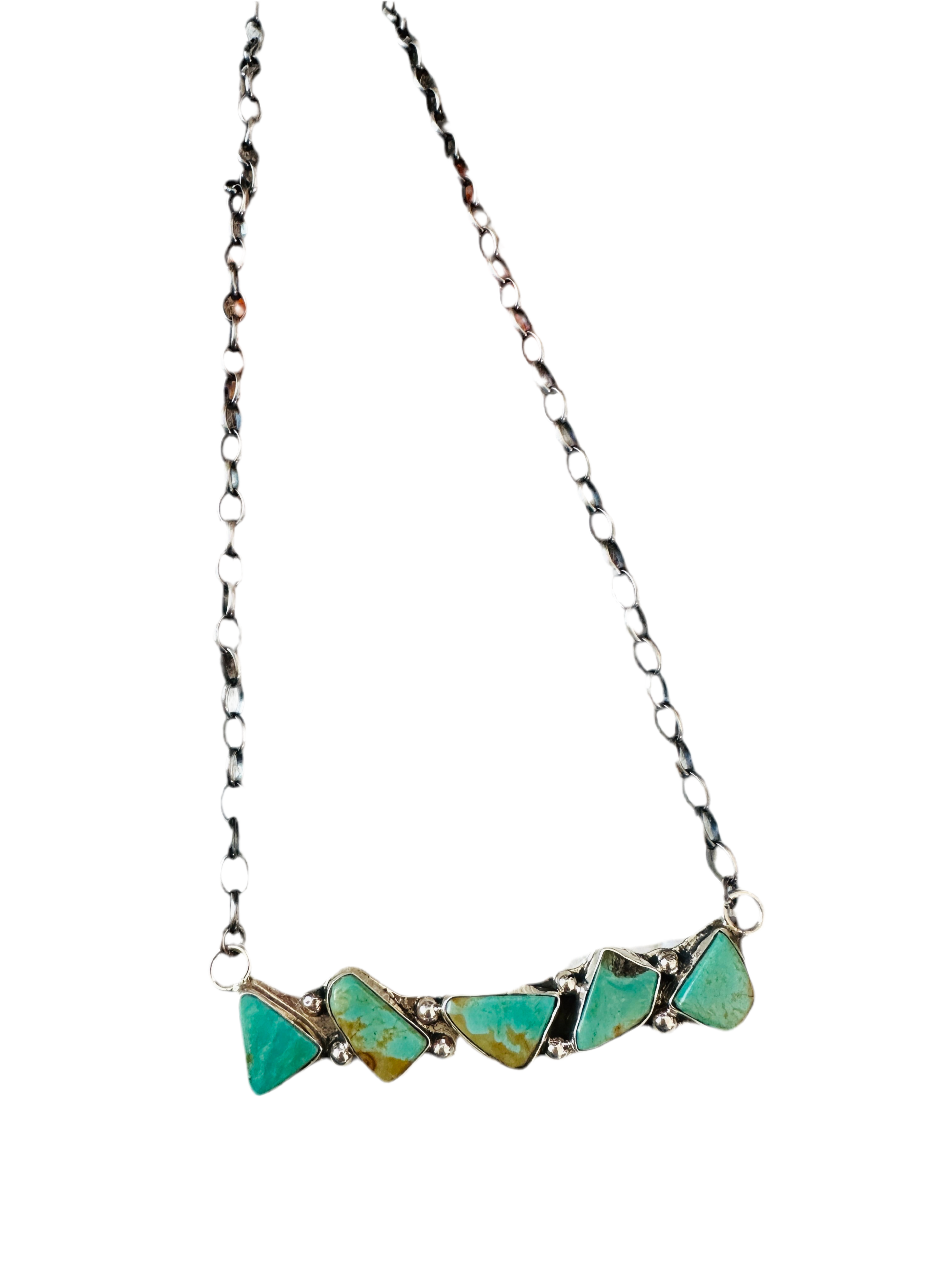 Handcrafted Sterling Silver & Royston Turquoise Bar Necklace by Jude Candelaria