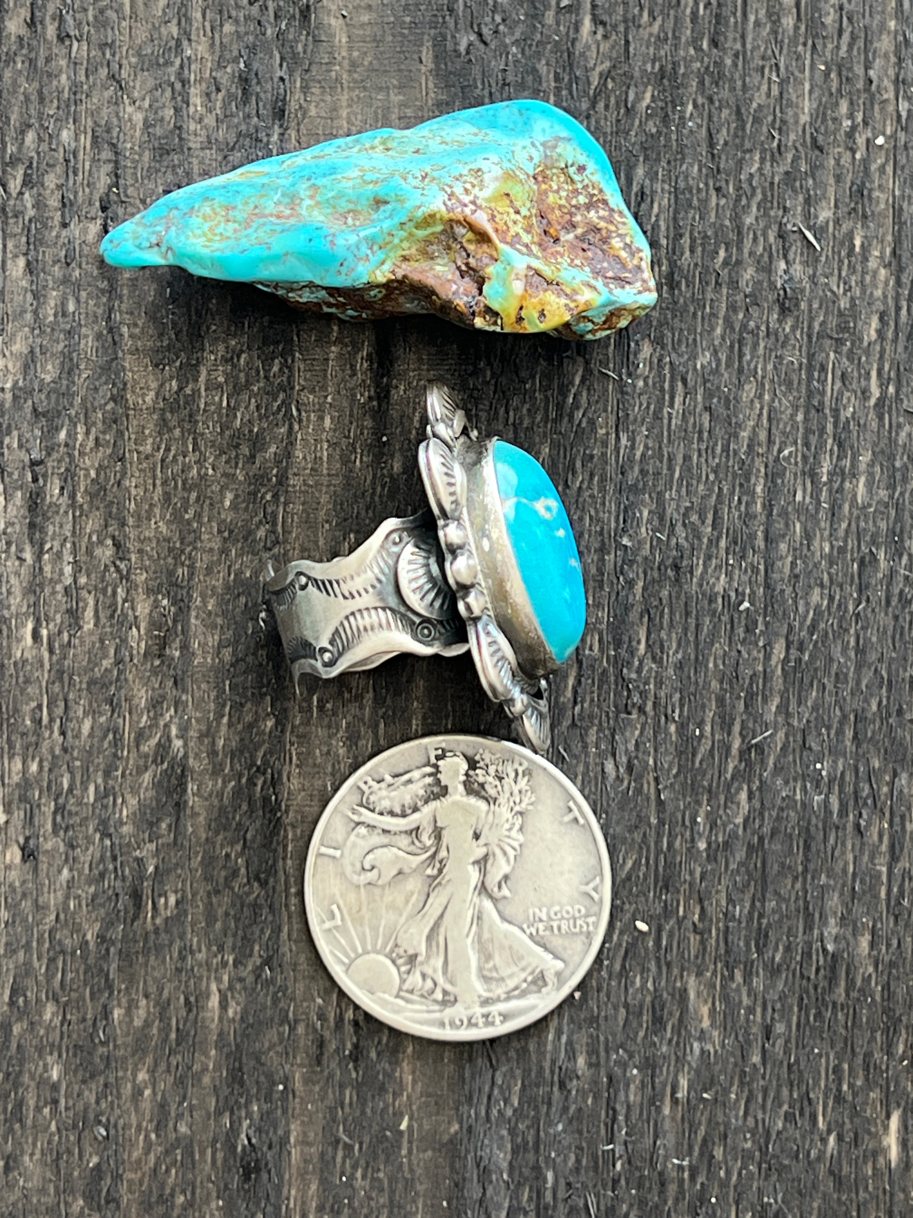 Handcrafted Sterling Silver and Sonoran Mountain Turquoise Single Ston