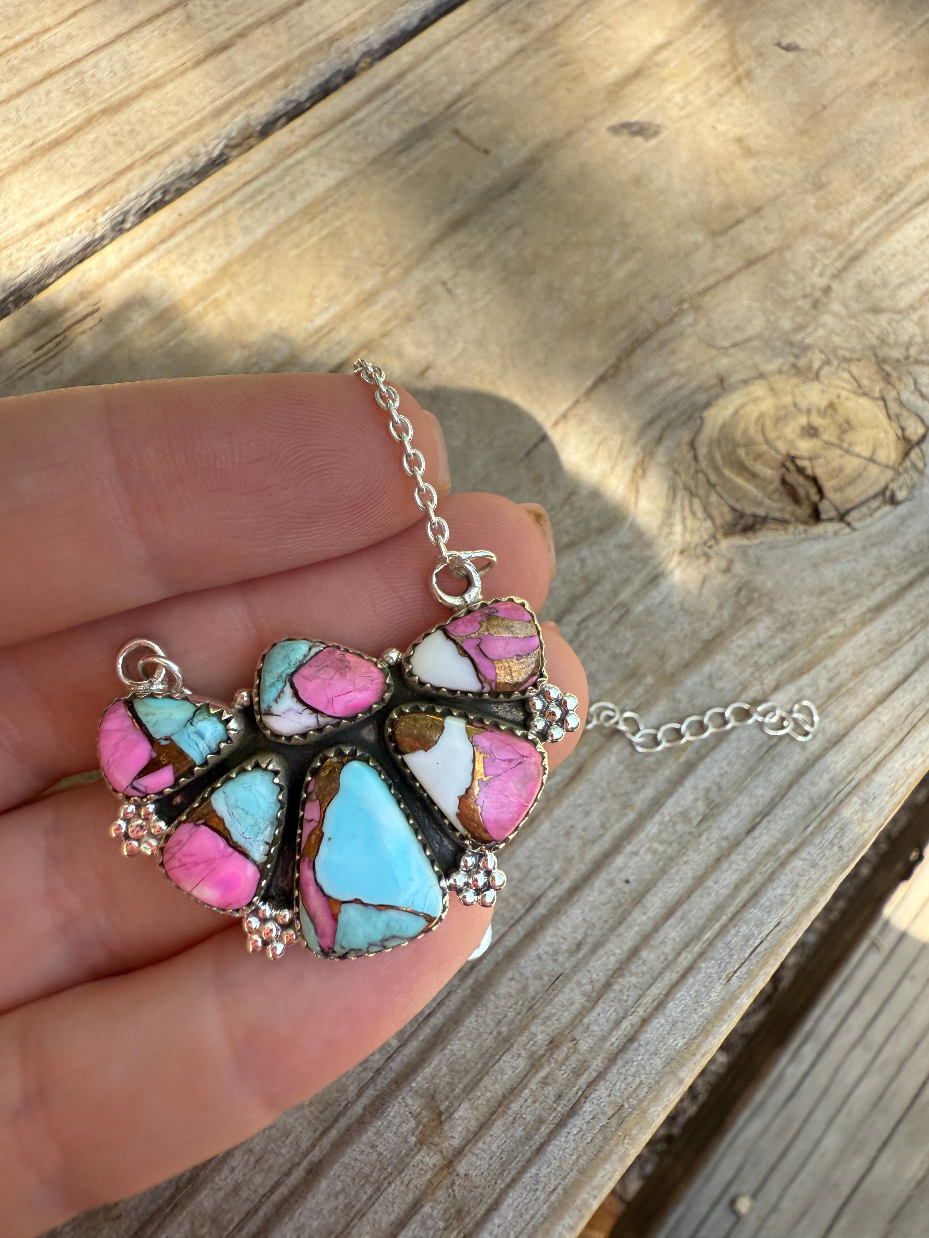 Handmade Cotton Candy Sterling Silver Crescent Necklace