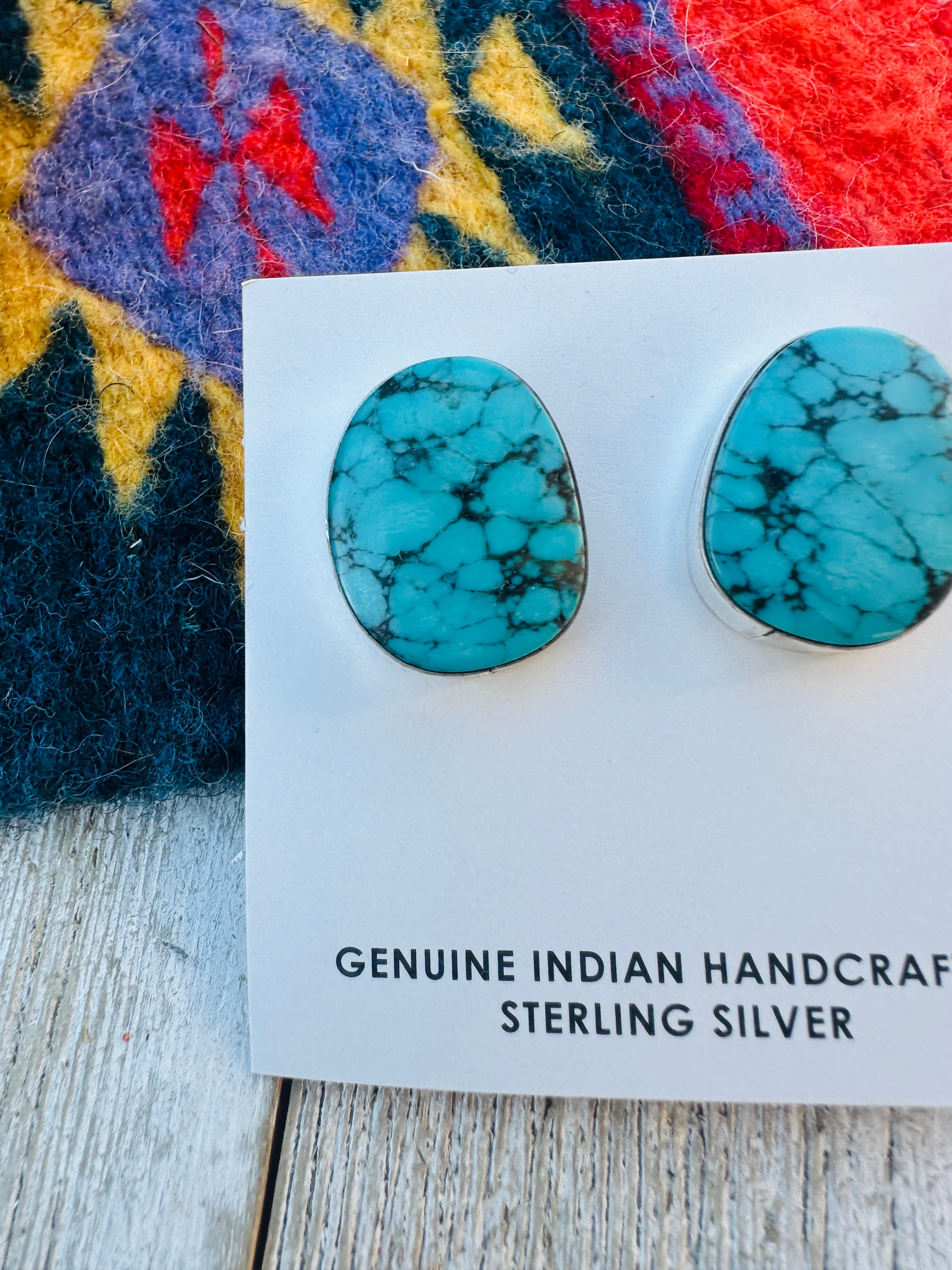 Handcrafted Kingman Web Turquoise & Sterling Silver Post Earrings