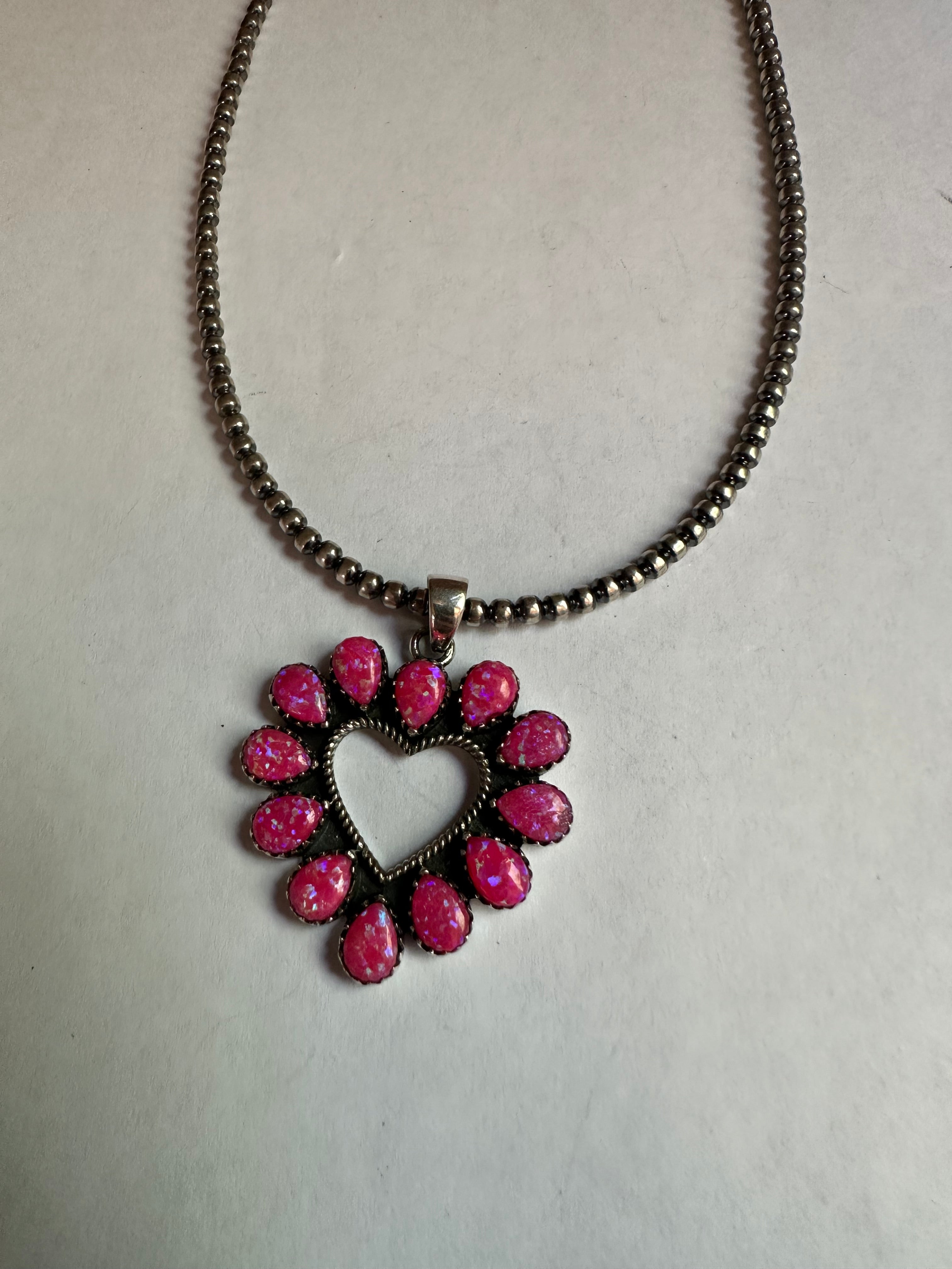 Beautiful Handmade Sterling Silver & Pink Fire Opal Heart Pendant