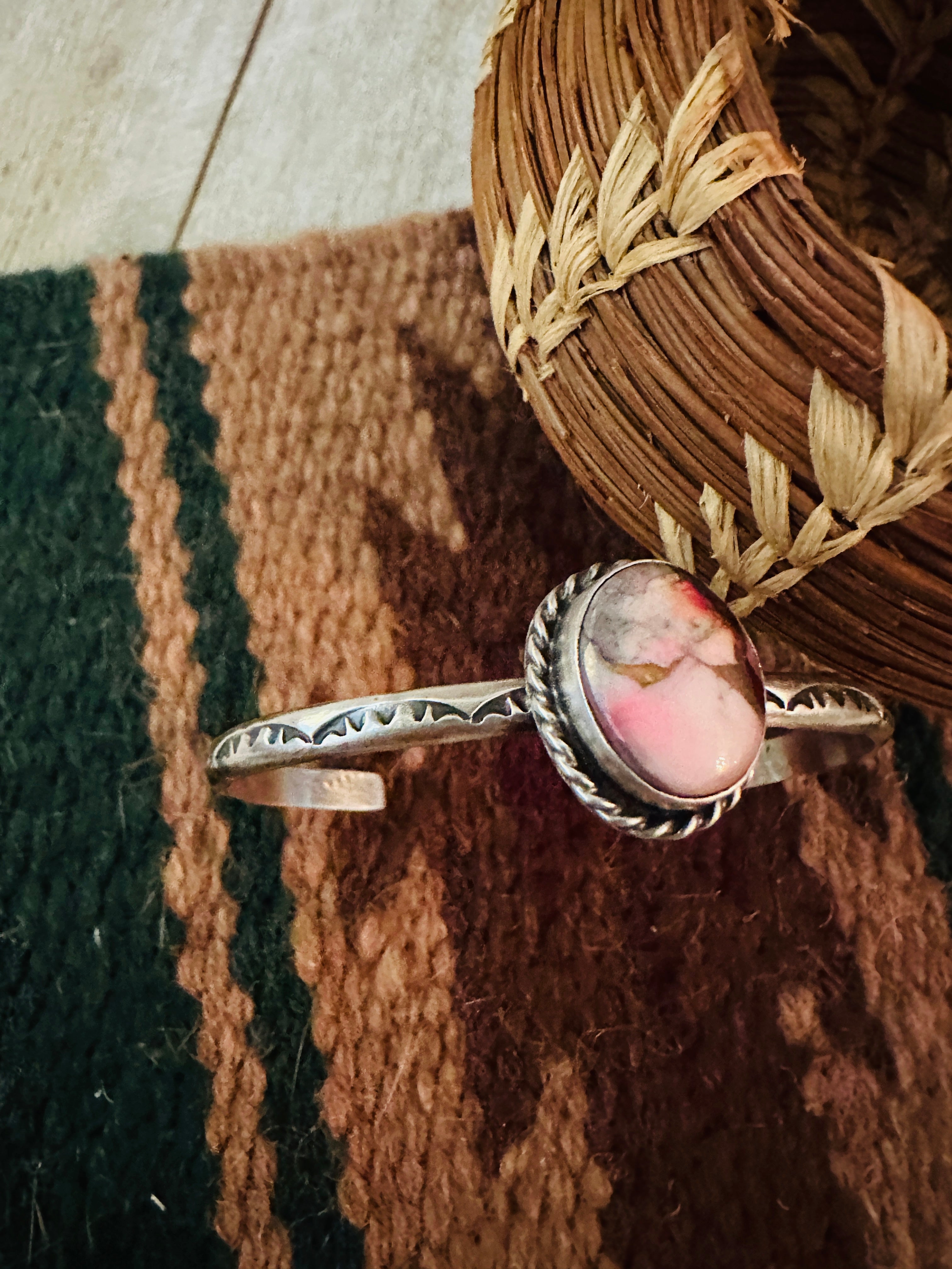 Handcrafted Sterling Silver & Rose Dahlia Cuff Bracelet