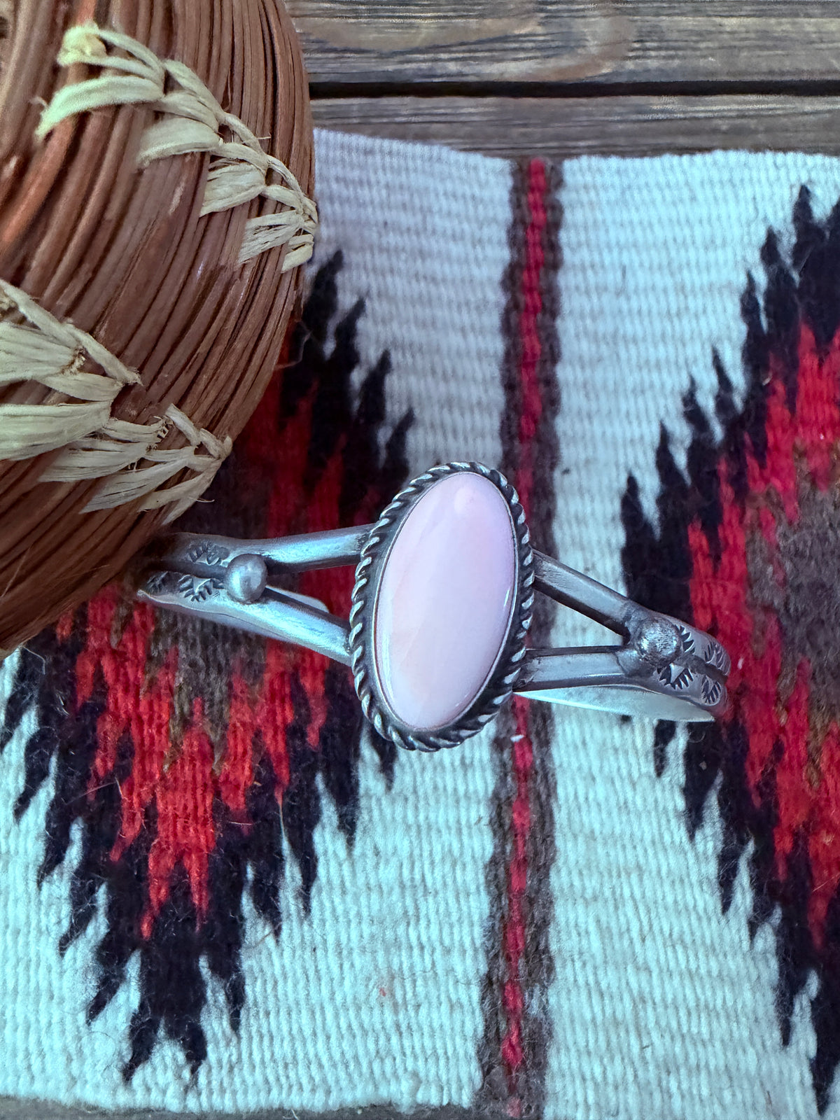 Handcrafted Queen Pink Conch & Sterling Silver Cuff Bracelet